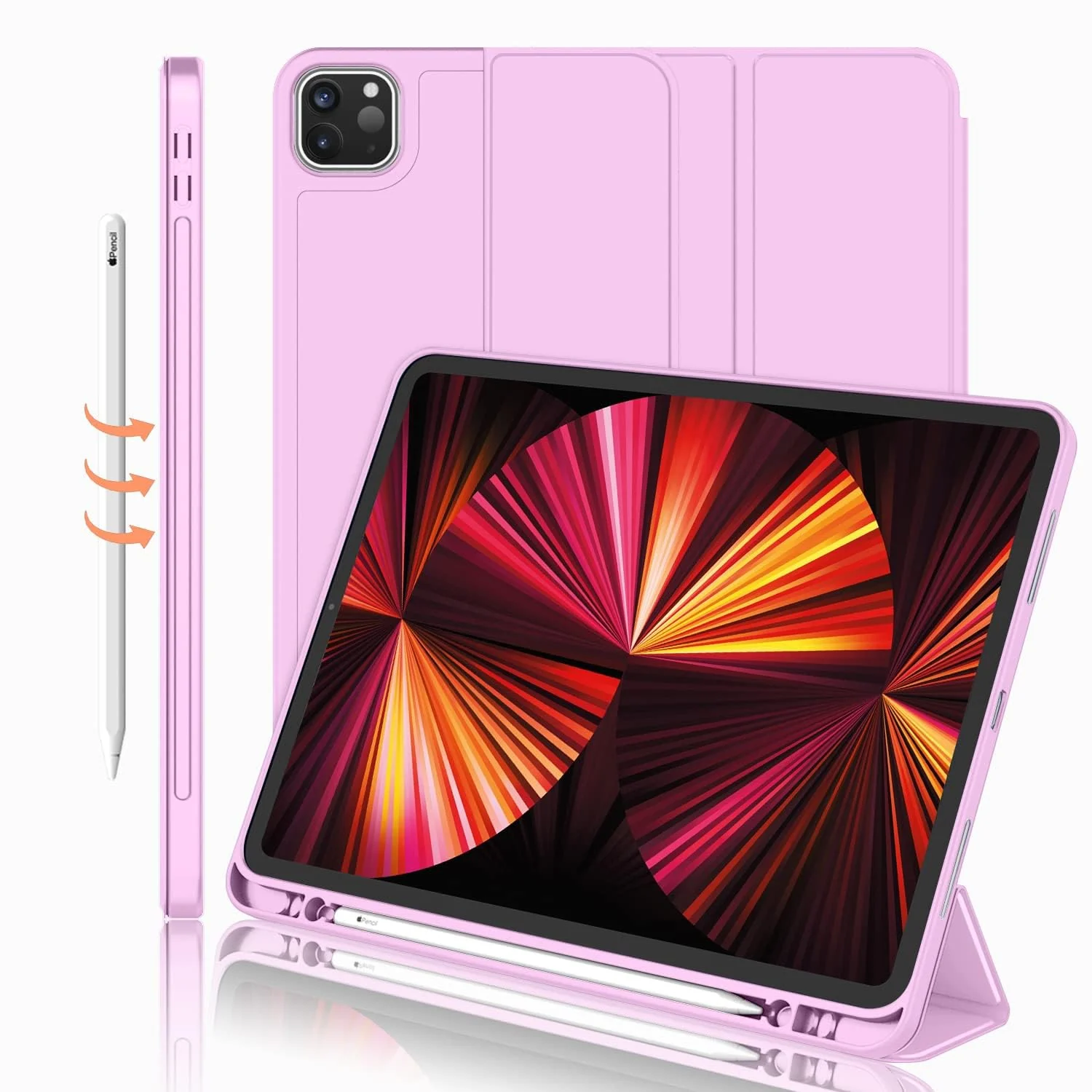 DL3 Mobilak iPad Pro 11 Inch Case 2022(4th Gen)/2021(3rd Gen)/2020(2nd Gen) with Pencil Holder, Smart Case [Support Touch ID and Auto Wake/Sleep] with Auto 2nd Gen Pencil Charging - Electric Lavender