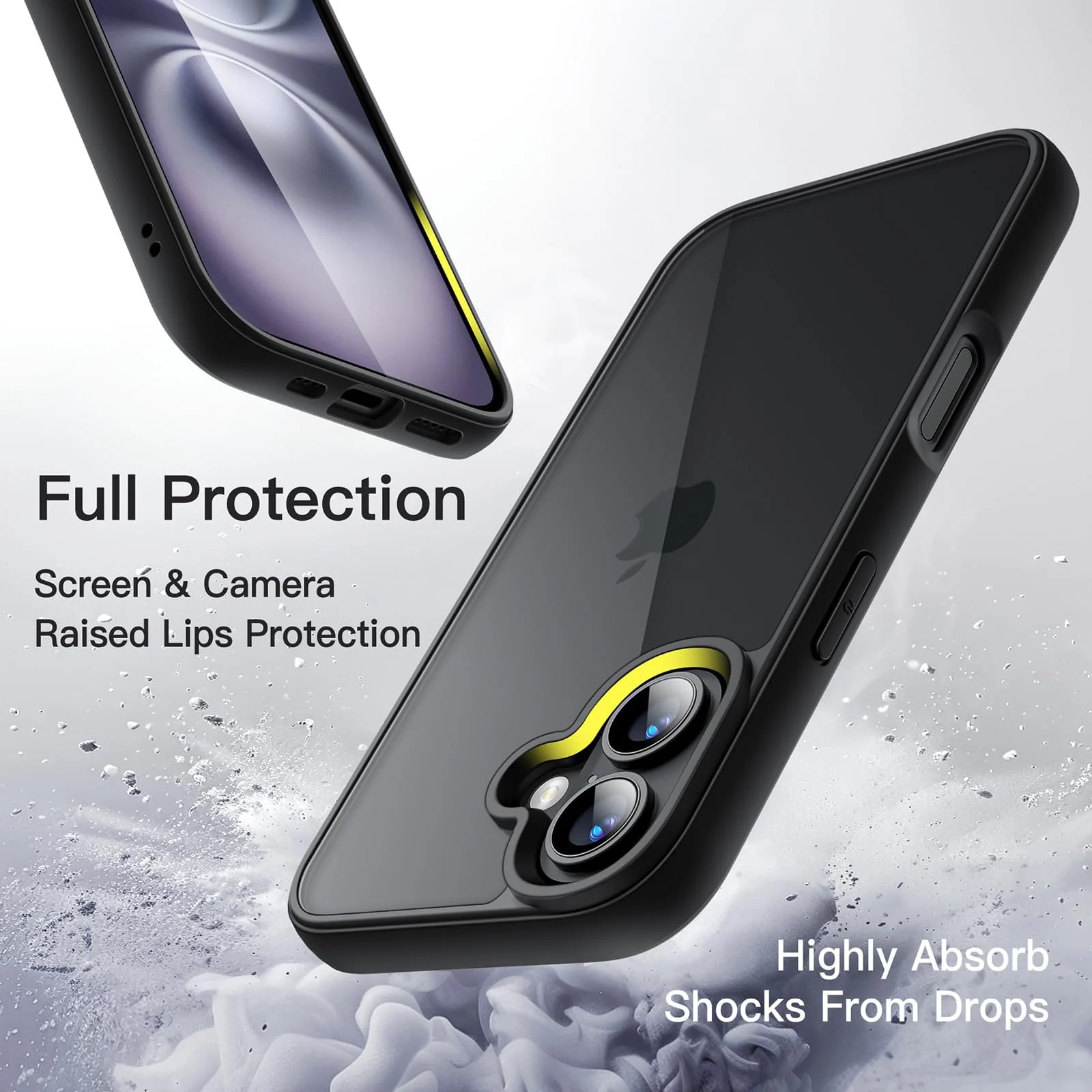 DL3 Mobilak Clear PC and TPU Protective Case for iPhone 16 with Military-Grade Protection and Anti-Yellowing Design - Black