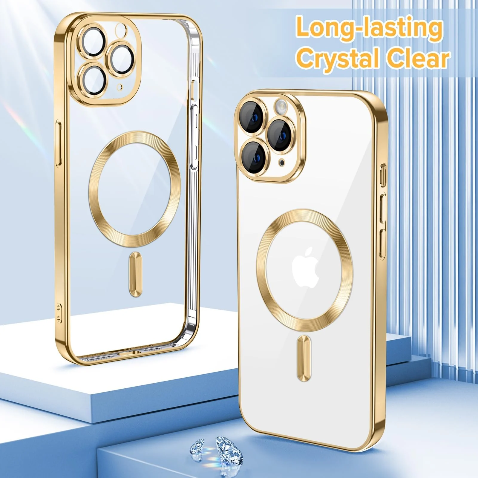 DL3 Mobilak Clear MagSafe-Compatible Magnetic Case for iPhone 11 Pro with Camera Protection and Shockproof Design - Gold