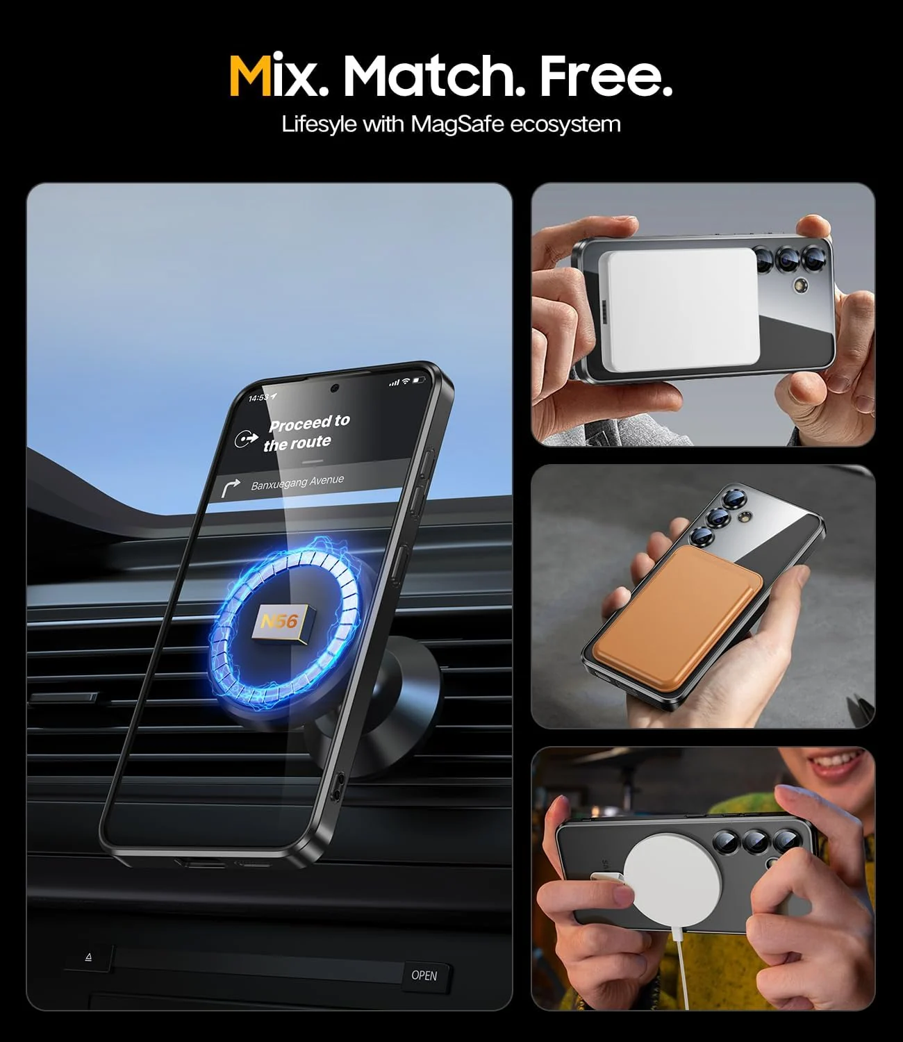 DL3 Mobilak For Samsung Galaxy A55 Magnetic Case, Compatible with MagSafe, Built-in Camera Lens Protector, Luxury Plating Soft TPU Clear Shockproof Slim Thin Cover - Black
