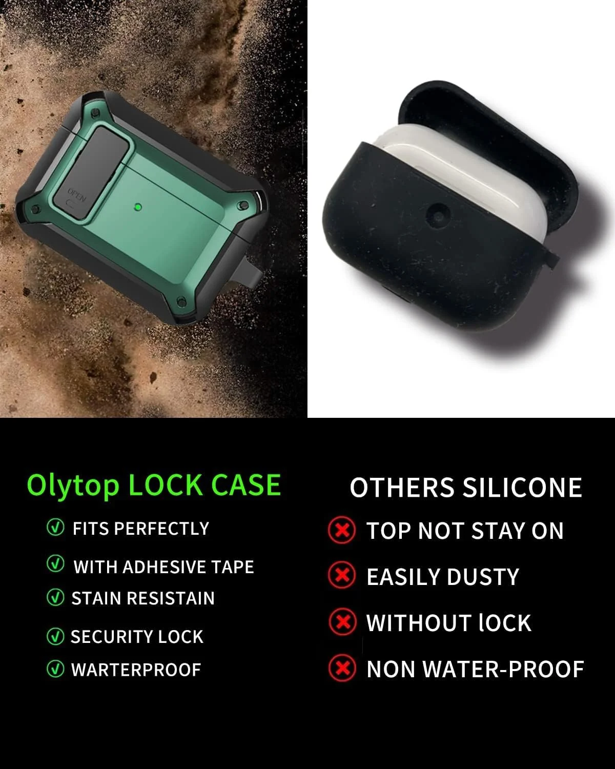 DL3 Mobilak Case Compatible with AirPods Pro Cover with Lock, Compatible with AirPods Pro 2nd Generation/1st Generation Case (2023/2022/2019) - Black Green