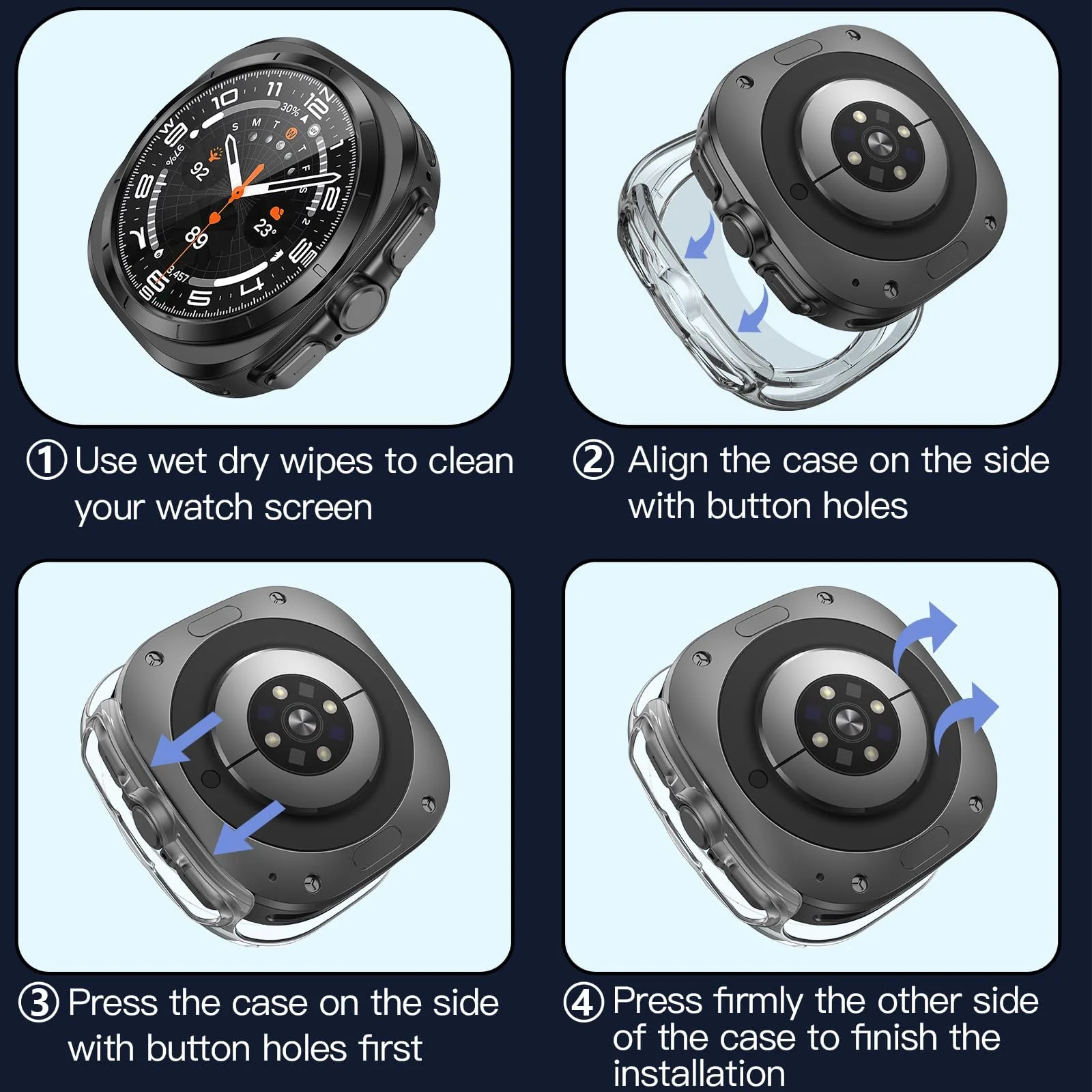 DL3 MOBILAK Case Compatible with Samsung Galaxy Watch Ultra 2025/Galaxy Watch 7 Ultra 2024 47mm, Full Coverage Slim Hard Case Protective Bumper Built-in Tempered Glass Screen Protector Shell - Clear