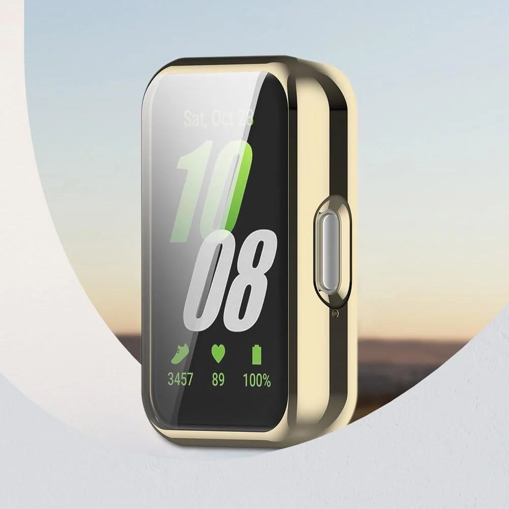 DL3 Mobilak Case Compatible with Samsung Galaxy Fit 3 Case All-Around with Built-in Screen Protector Watch Soft TPU Shockproof Cover Slim Guard Thin Bumper Shell Protector - Gold