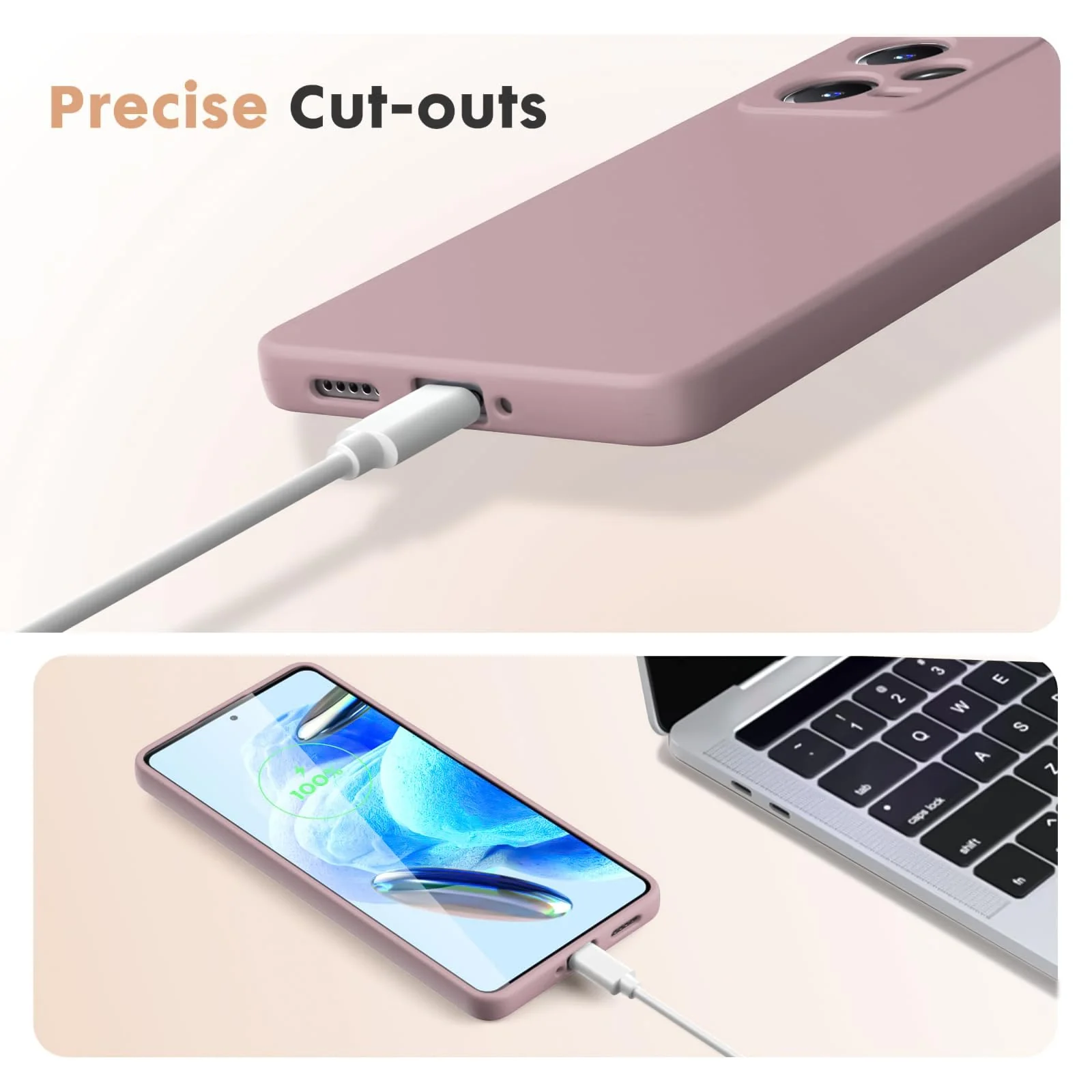 DL3 Mobilak Liquid Silicone Protective Case with Soft Microfiber Lining with Full Camera Protection for Xiaomi Redmi Note 12 Pro Plus 5G - Cashmere