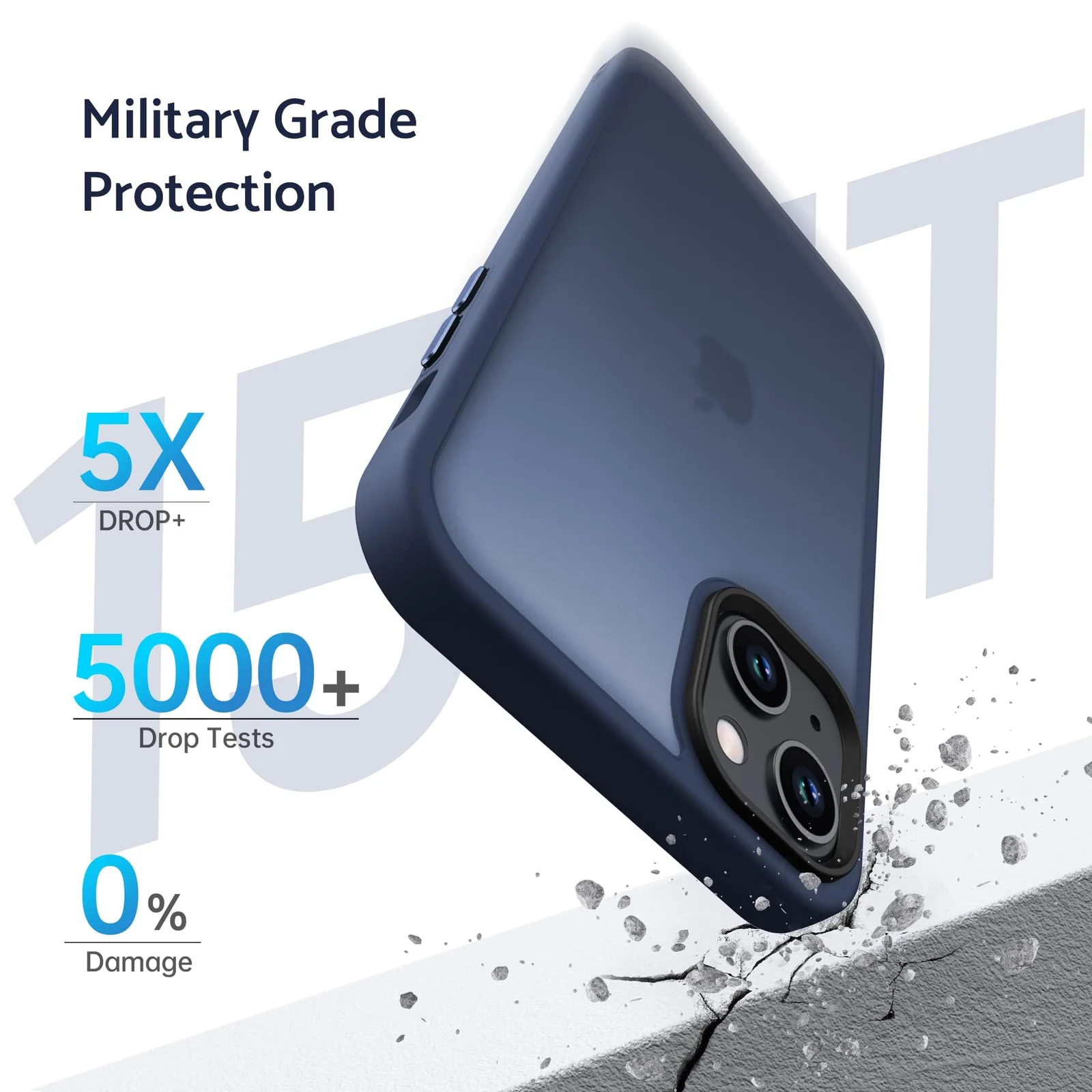 DL3 Mobilak Matte Protective Case for iPhone 13 / iPhone 14 with Camera Protection and Shockproof Design - Dark Blue