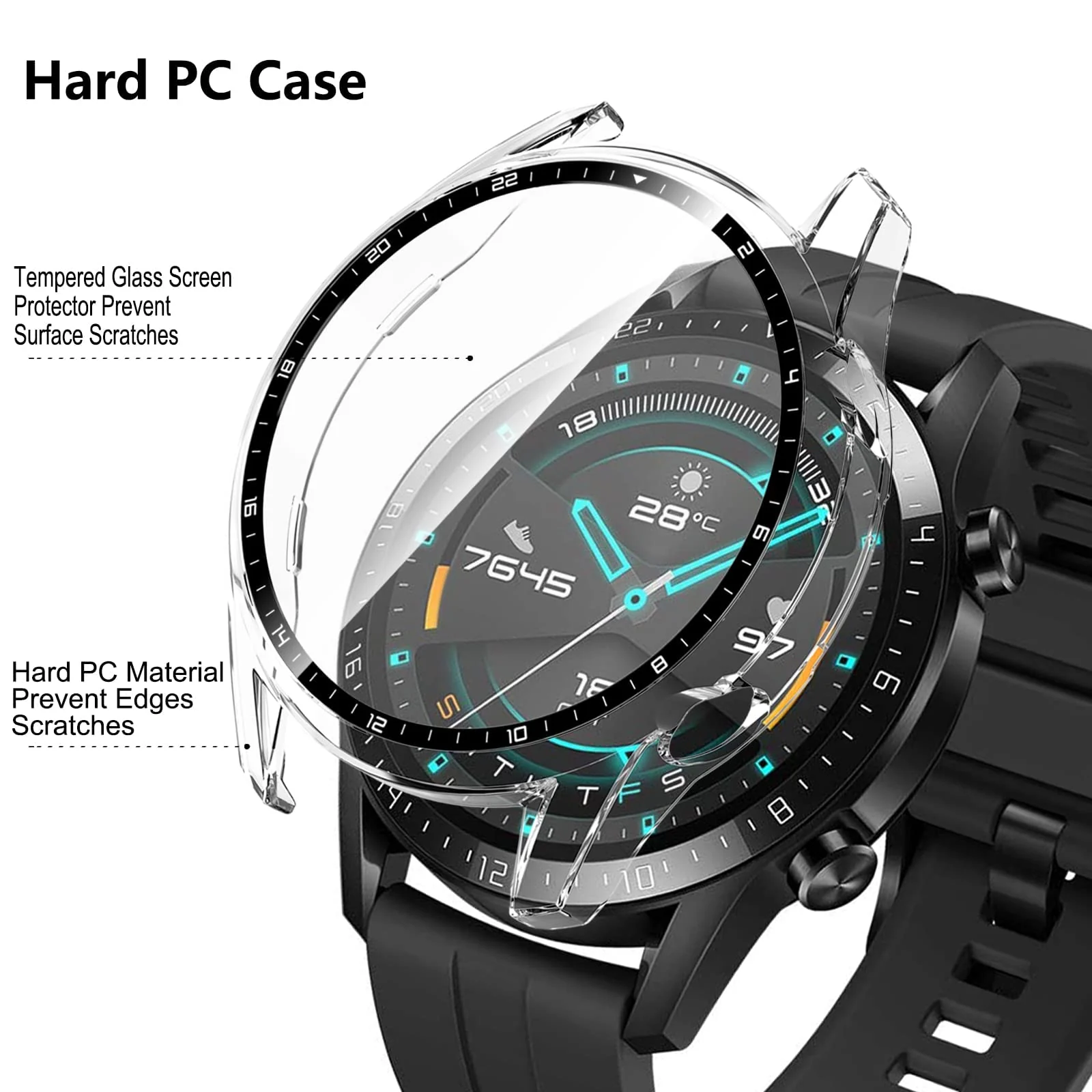DL3 Mobilak Case Compatible with Huawei Watch GT2 46mm PC Cover with Bezel Tempered Glass Protection, Ultra Thin Full Protection for Huawei Watch GT 2 46 mm Protective Case - Clear