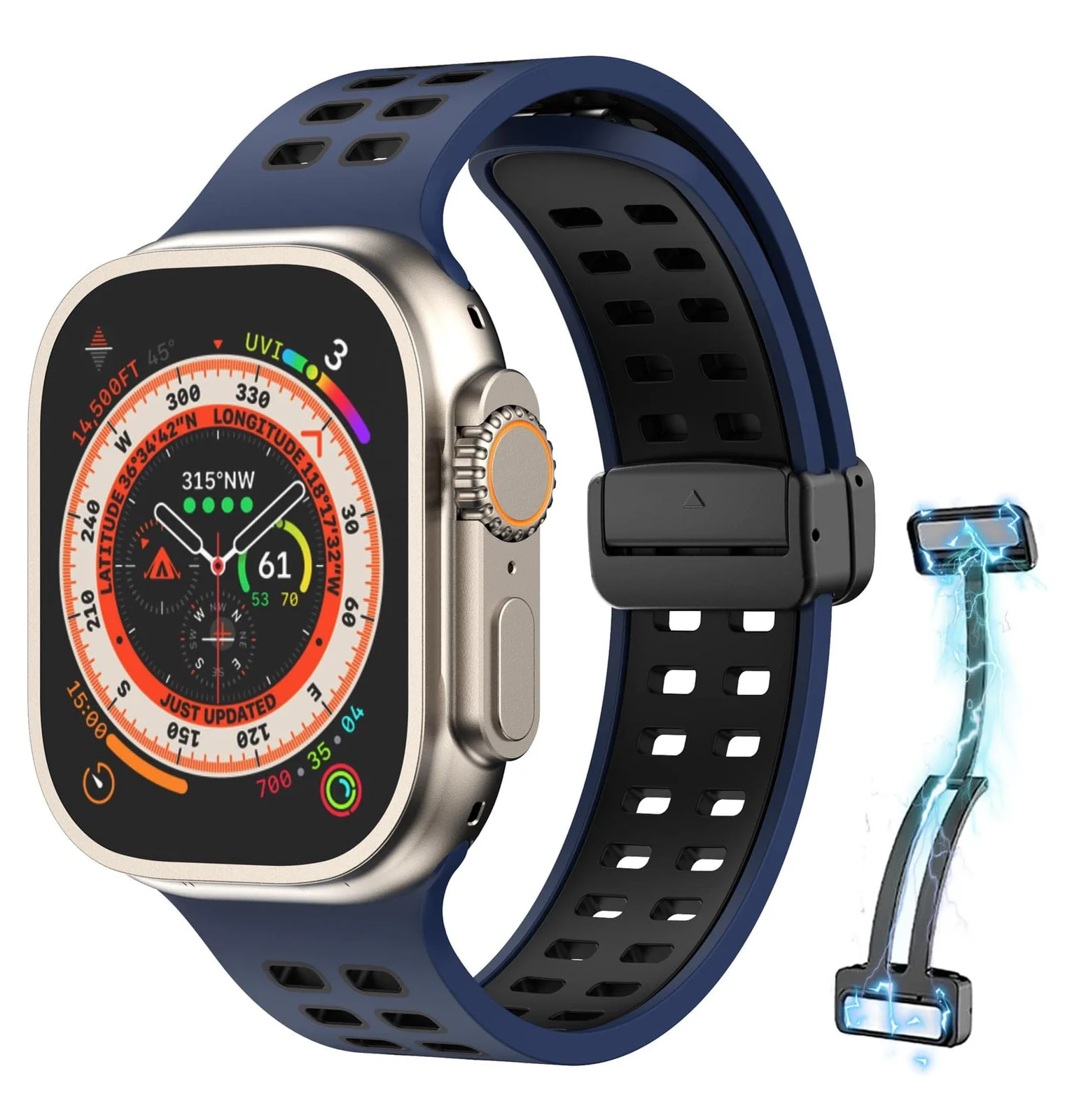 DL3 Mobilak Compatible with Apple Watch Ultra Band 49mm 45mm 44mm 42mm 41mm 40mm 38mm, Silicone Strap with Magnetic for iWatch Ultra SE Series 9 8 7 6 5 4 3 2 1 (38mm/40mm/41mm) - Blue Black