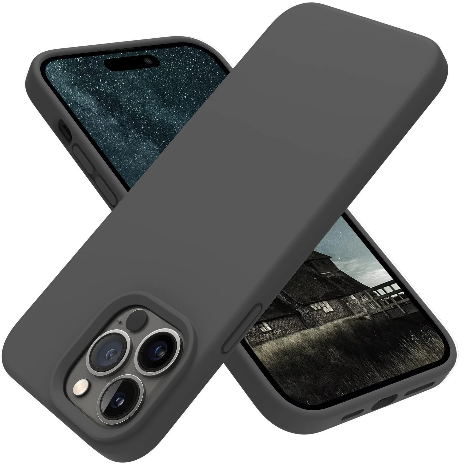 DL3 Mobilak Liquid Silicone Case for iPhone 12 / 12 Pro (6.1 Inch), Shock-absorbing protection, Scratch-resistant surface, Soft microfiber lining - Deep Grey