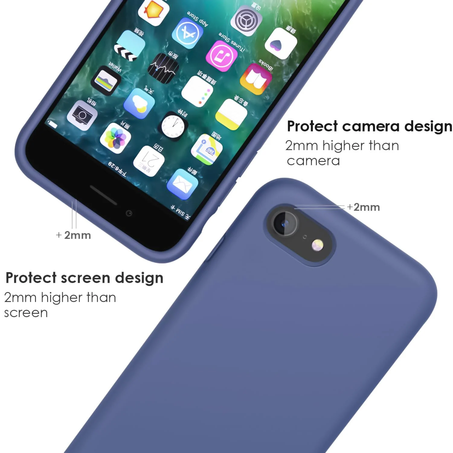 DL3 Mobilak Liquid Silicone Protective Case for iPhone SE 2022, SE 2020, iPhone 7, iPhone 8 with Camera Protection and Microfiber Lining - Lavender Blue