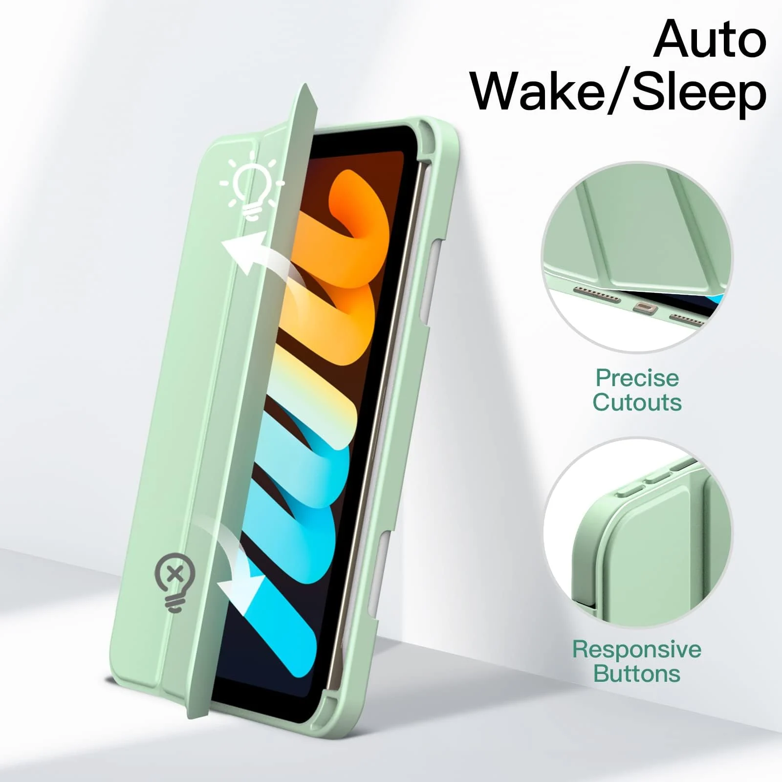 DL3 Mobilak Xiaomi Redmi Pad SE 11 inch Tablet 2023 Case with Pen Holder, Soft TPU Back Trifold Stand Protective Smart Cover Flip, Auto Wake & Sleep - Mint Green