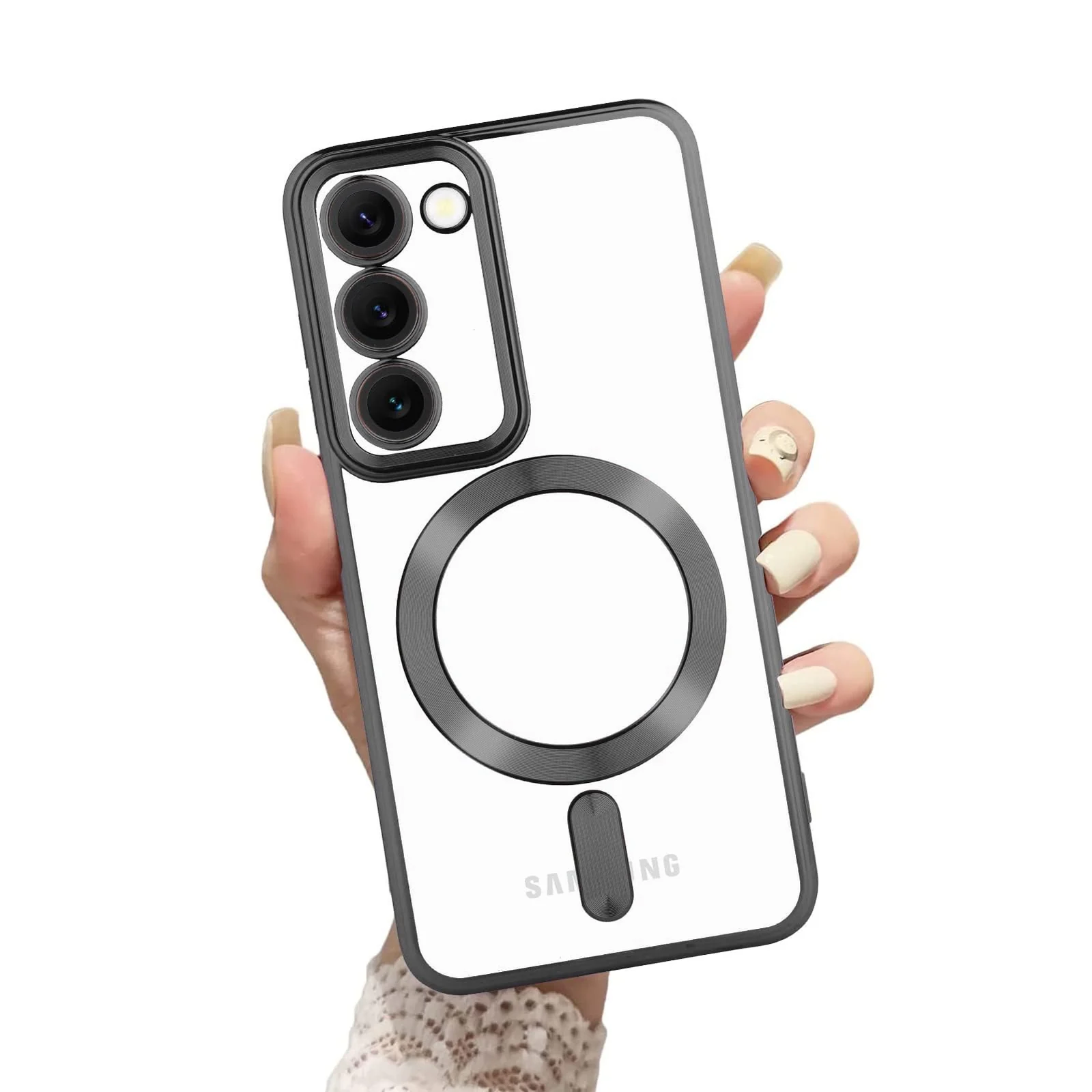 DL3 Mobilak Clear MagSafe-Compatible Magnetic Case for Samsung Galaxy S20 FE with Camera Protection and Shockproof Design - Black