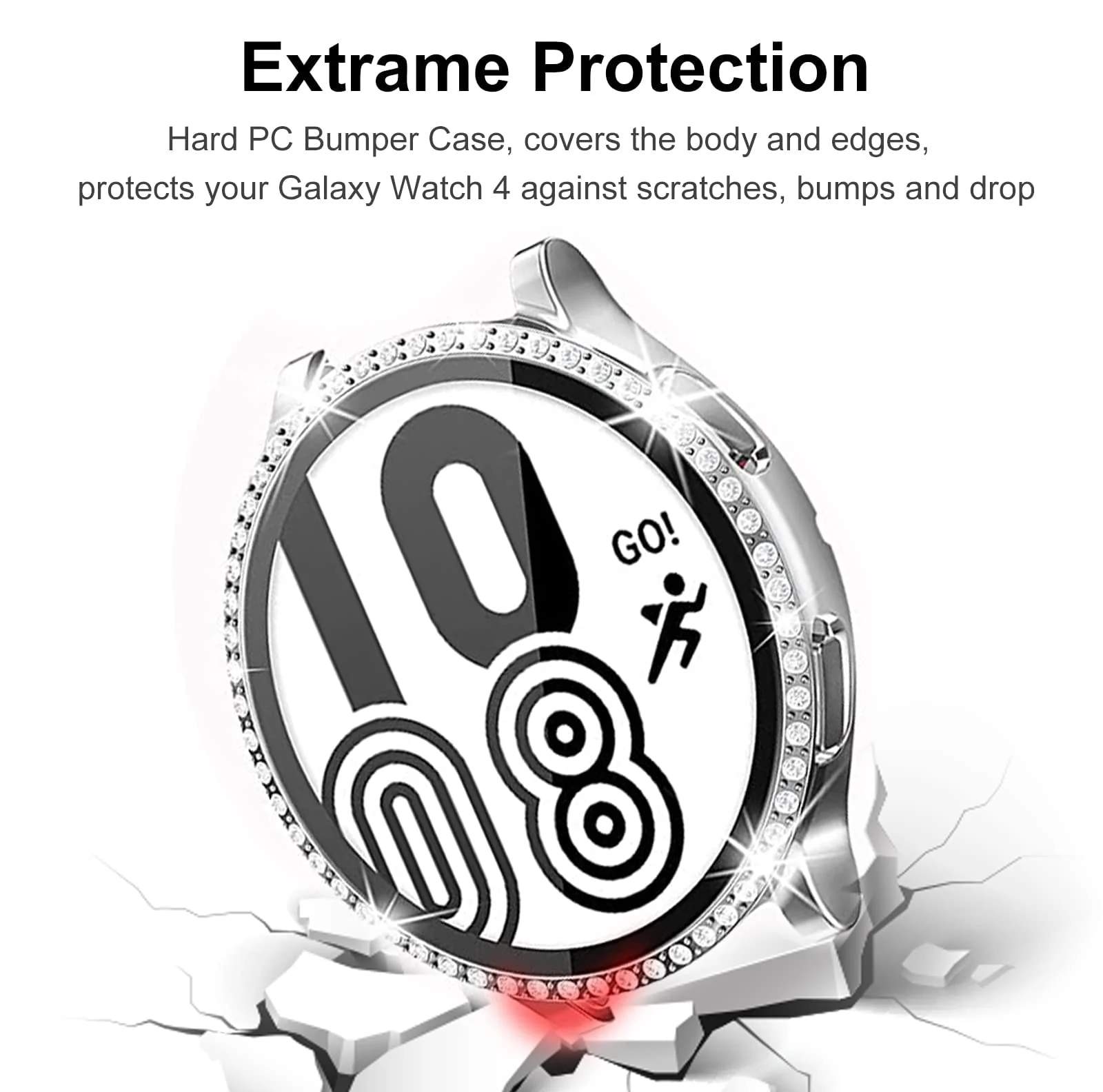 DL3 Mobilak Bumper Diamond Case Compatible with Samsung Galaxy Watch 4 Classic 46mm, Bling Crystal Diamonds PC Plastic Protector Case Cover Frame For Galaxy Watch4 Classic 46 MM - Silver