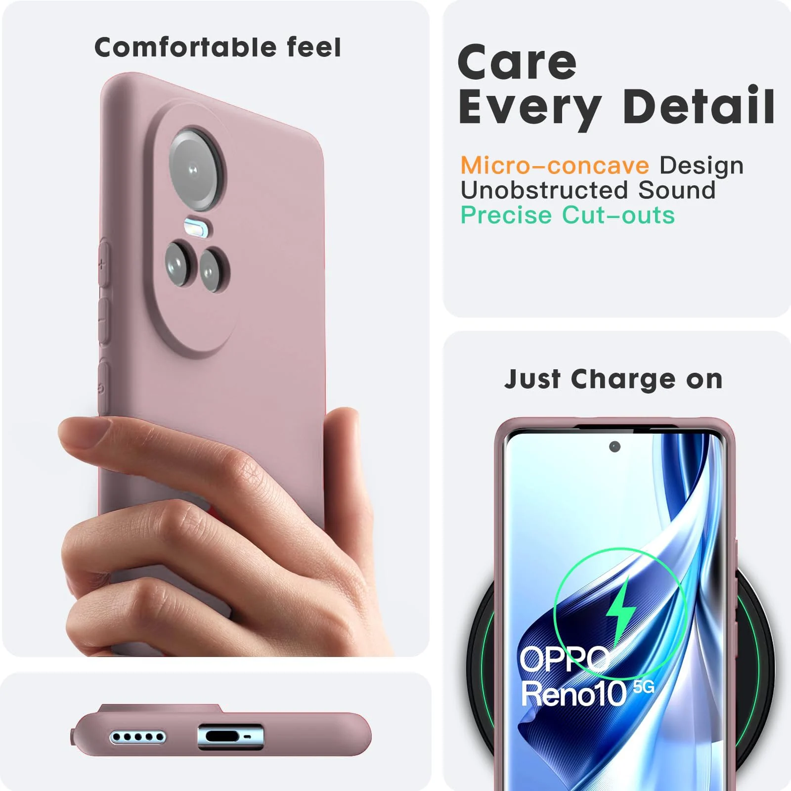 DL3 Mobilak Liquid Silicone Protective Case with Soft Microfiber Lining with Full Camera Protection for OPPO Reno 10 5G / OPPO Reno 10 Pro 5G - Cashmere