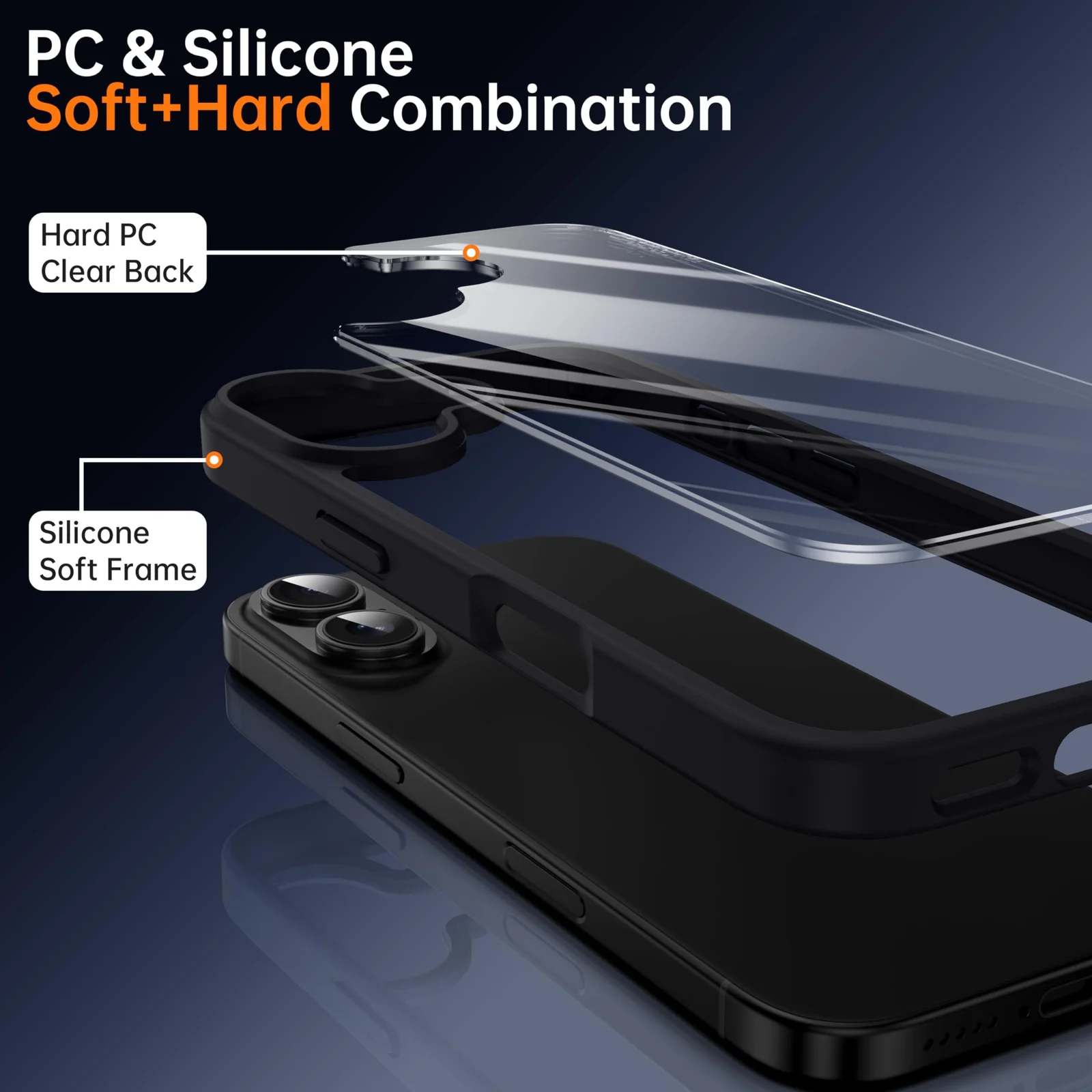 DL3 Mobilak Clear PC and TPU Protective Case for iPhone 16 with Military-Grade Protection and Anti-Yellowing Design - A Black