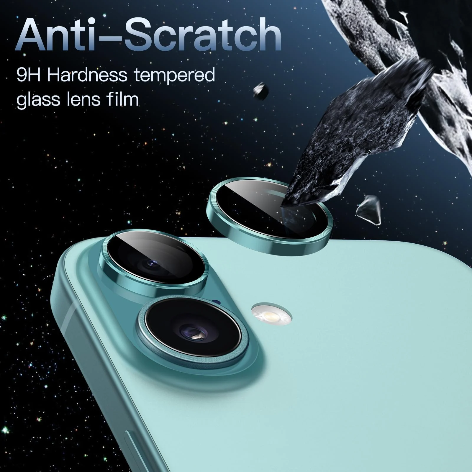 DL3 Mobilak Camera Lens Protector For iPhone 16/iPhone 16+ Plus, [Keep Original Shooting] Tempered Glass Screen Protector Metal Individual Camera Cover, Case Friendly - Teal