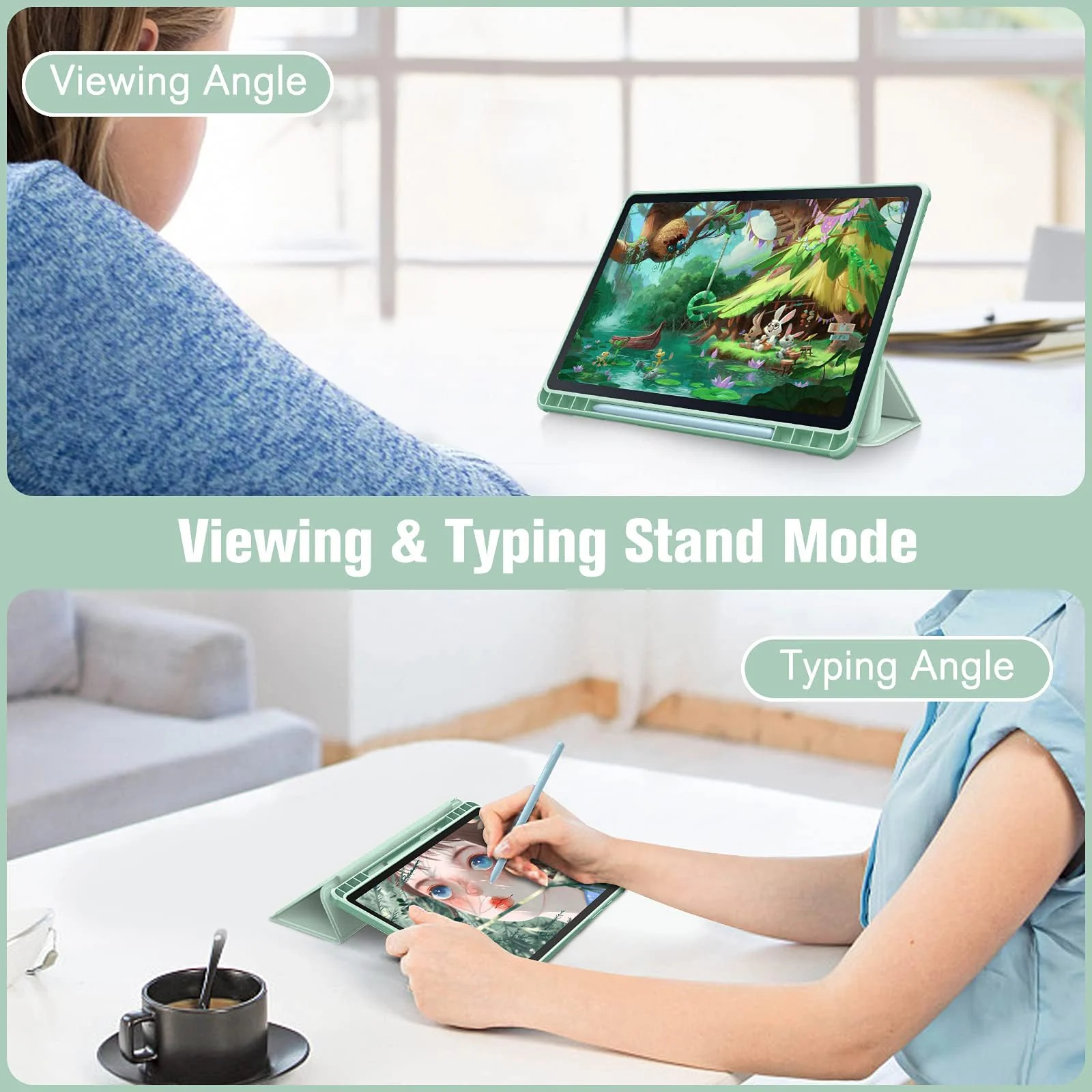 DL3 Mobilak Hybrid Slim Case for Samsung Galaxy Tab S6 Lite 10.4'' 2020 Model SM-P610 (Wi-Fi) SM-P615 (LTE) with S Pen Holder, Cover with Clear Transparent Back Shell, Auto Wake/Sleep - Mint Green