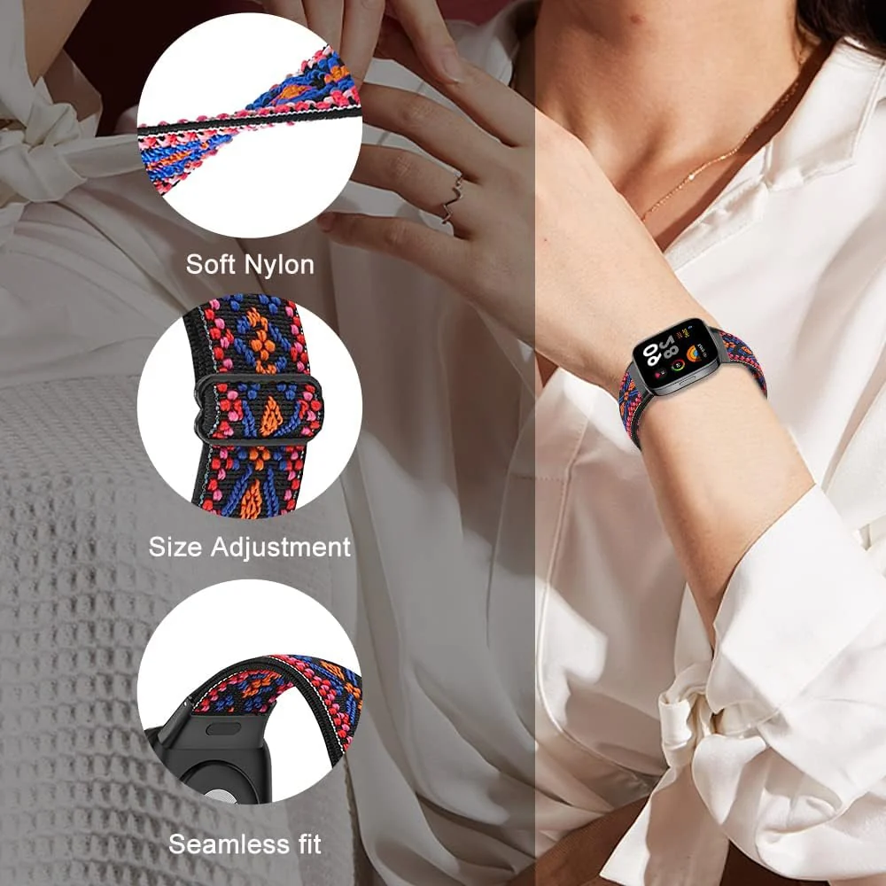 DL3 Mobilak Elastic Straps Compatible with Xiaomi Redmi Watch 3 (Not for Redmi Watch 3 Lite/Active) Men Women, Adjustable Stretchy Bracelets Sport Nylon Replacement Bracelet - Bohemia Blue