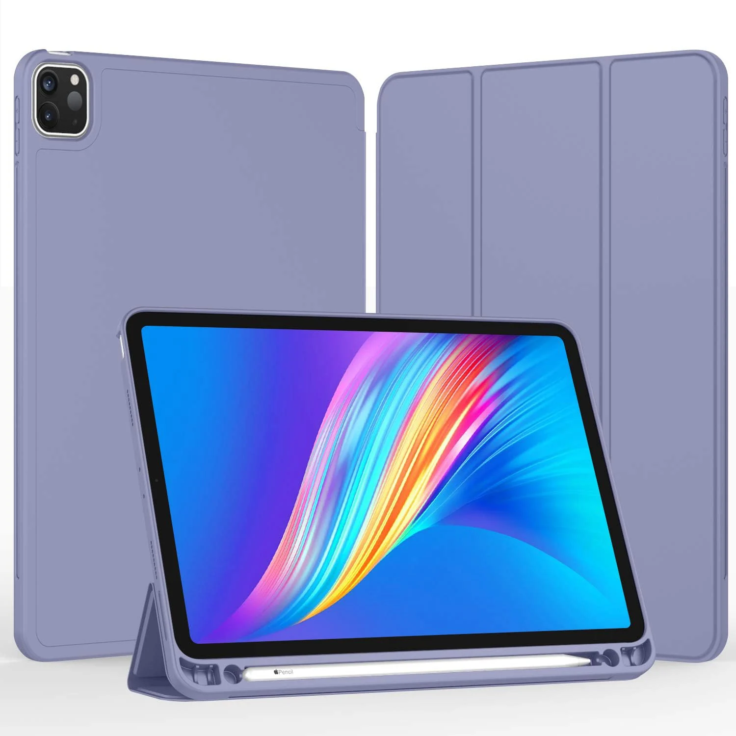 DL3 Mobilak iPad Pro 11 Inch Case 2022(4th Gen)/2021(3rd Gen)/2020(2nd Gen) with Pencil Holder, Smart Case [Support Touch ID and Auto Wake/Sleep] with Auto 2nd Gen Pencil Charging - Lavender