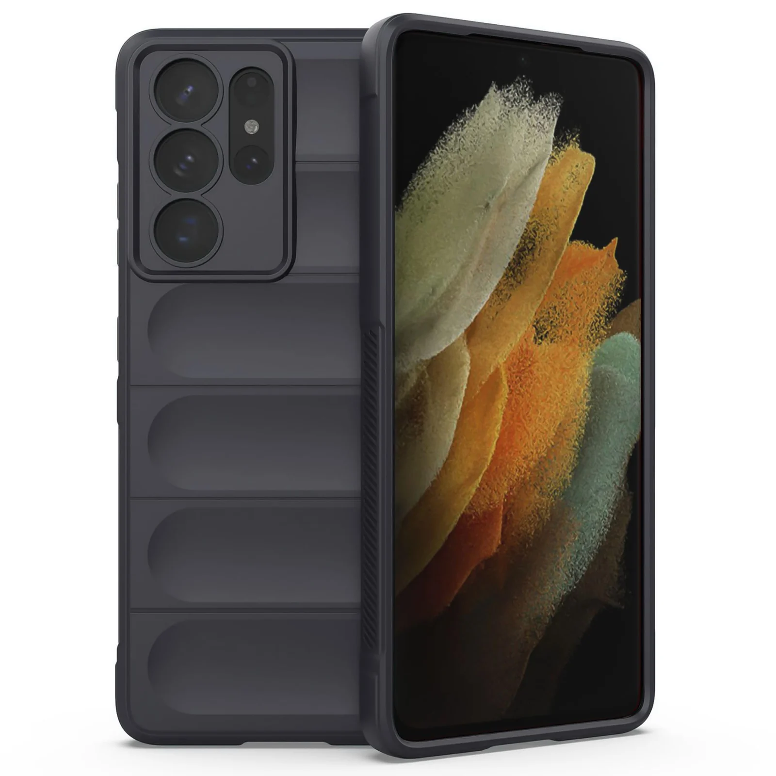 DL3 Mobilak Silicone Case for Samsung Galaxy S21 Ultra Heavy Duty Protective [Slim Fit] Shockproof Soft Flexible Protective Design Shock-Absorption TPU Cover With Camera Protection - Dark Gray