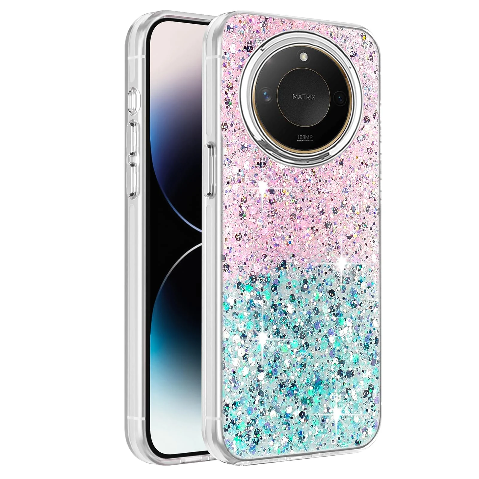 DL3 Mobilak Glitter Protective Case for Honor X9c Smart, Supports wireless charging, Camera protection, Shock-absorbing protection - Pink Green