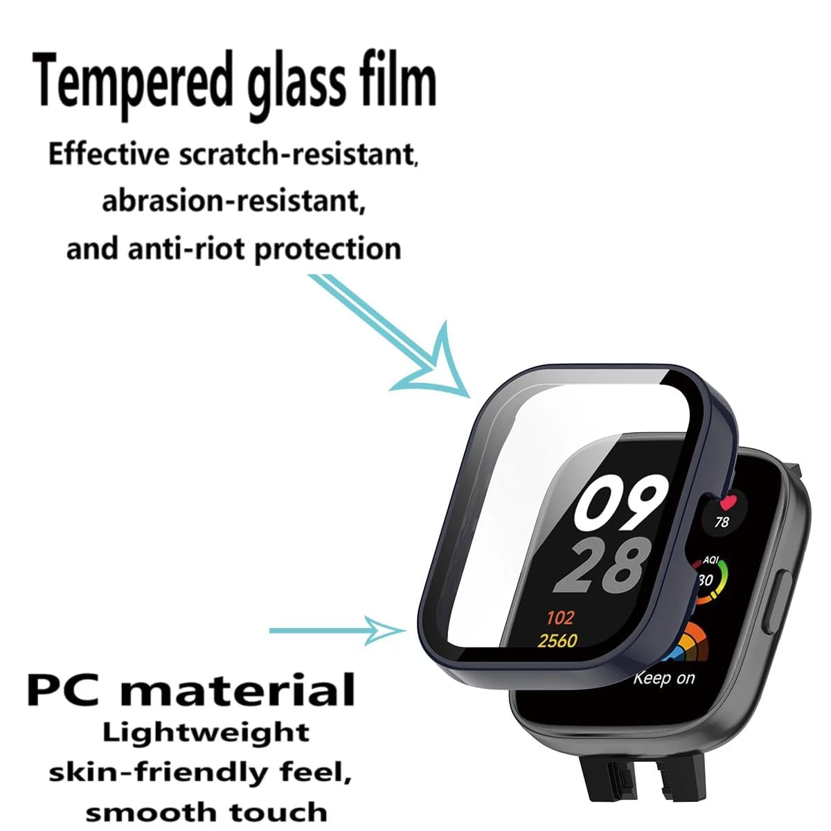 DL3 Mobilak Protective Case For Xiaomi Redmi Watch 3 (Not for Redmi Watch 3 Lite/Active) 9H Hardness PC Case Bumper Full Slim Protective Cover with Built-in Tempered Glass Screen Protector - Blue