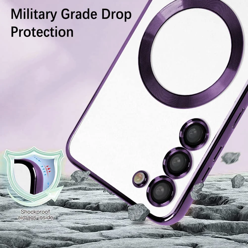 DL3 Mobilak Clear TPU Case with Electroplated Edges for Samsung Galaxy S23 with Camera Protection - Deep Purple
