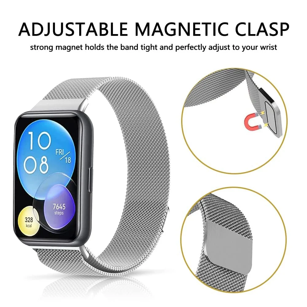DL3 Mobilak Bracelet Compatible with Huawei Watch Fit 2, Stainless Steel Replacement Strap, Mesh Metal Watch Strap, Magnetic Adjustable Replacement Strap Compatible with Huawei Watch Fit2 - Black