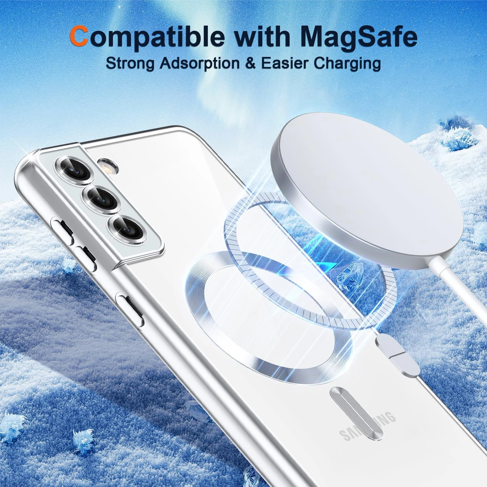 DL3 Mobilak Clear MagSafe-Compatible TPU Case and Camera Lens Protector for Samsung Galaxy S22 Plus - Silver