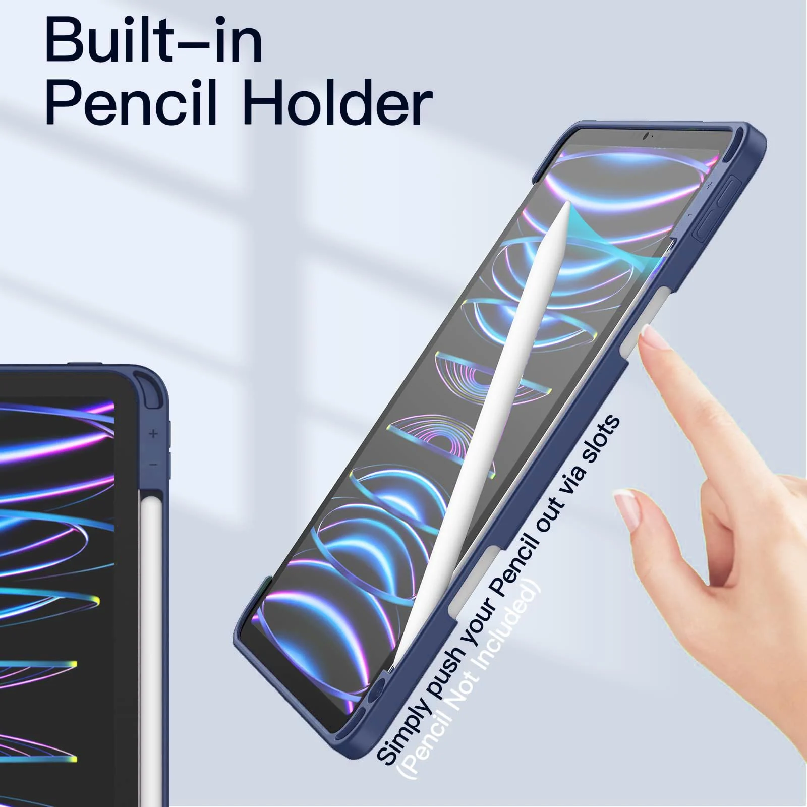 DL3 Mobilak for iPad Pro 11 Inch Case 4th /3rd /2nd Generation(2022/2021/ 2020), Clear Shockproof Back Cover Built-in Pencil Holder, Auto Sleep/Wake - Navy Blue