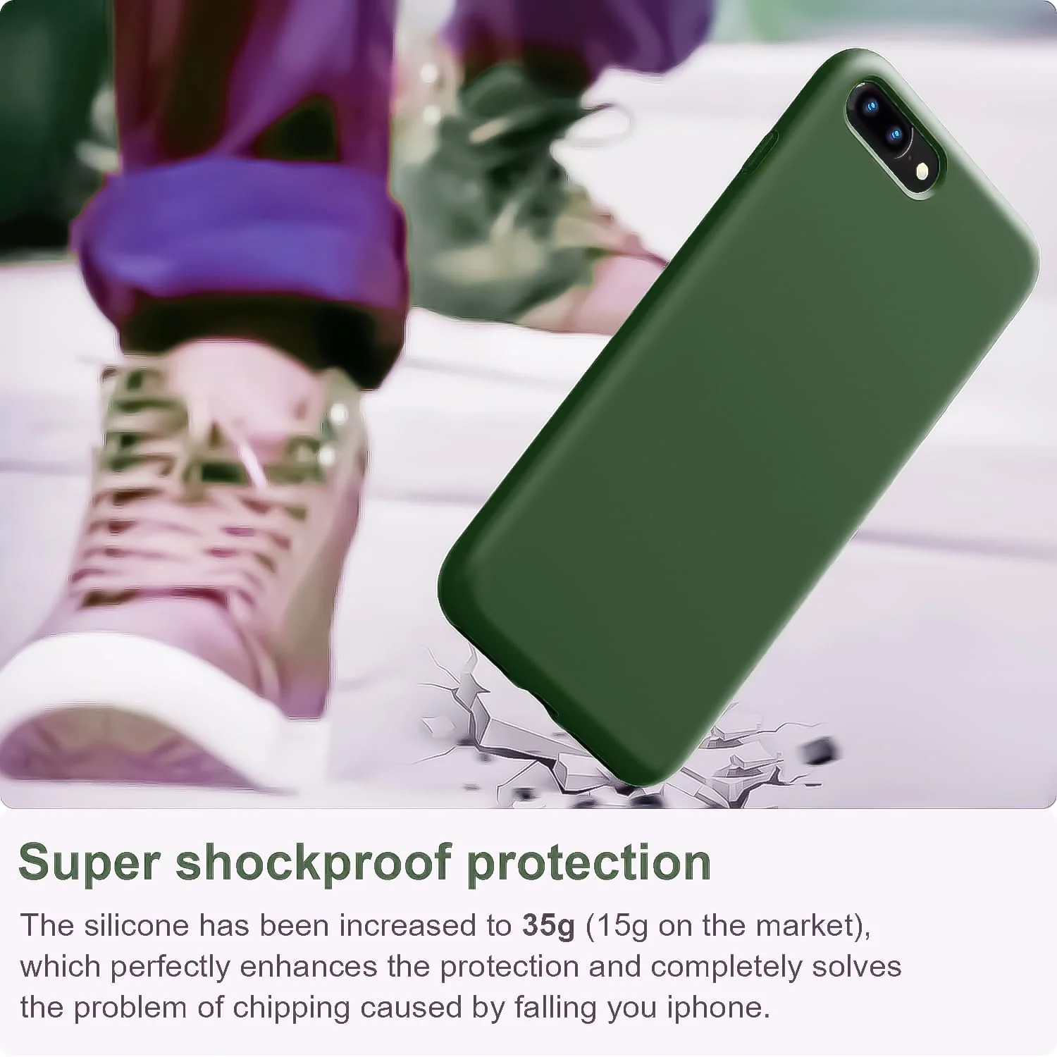 DL3 Mobilak Liquid Silicone Protective Case for iPhone 7 Plus / iPhone 8 Plus with Camera Protection and Microfiber Lining - A Green