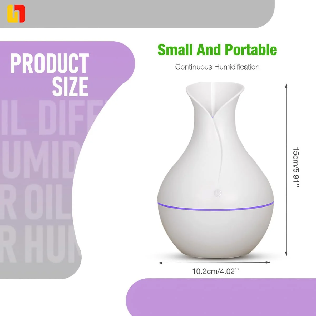 Mobigon Wood Cool Mist Ultrasonic Humidifier for Room Moisture, Aroma Diffuser for Home, 200ml Essential Oil Diffuser with 7 Colorful Night Light, Auto Shut-Off, Home, Office, car - D.White