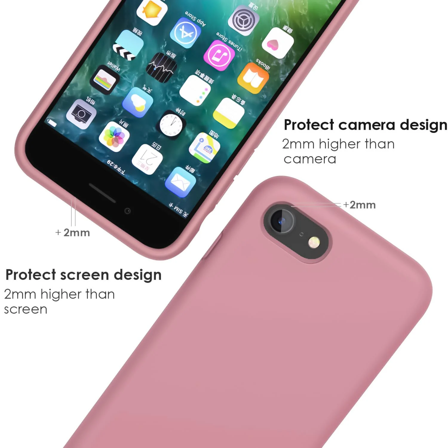 DL3 Mobilak Liquid Silicone Case for iPhone 7 / 8, Shock-absorbing protection, Scratch-resistant surface, Slim, lightweight profile - Pink