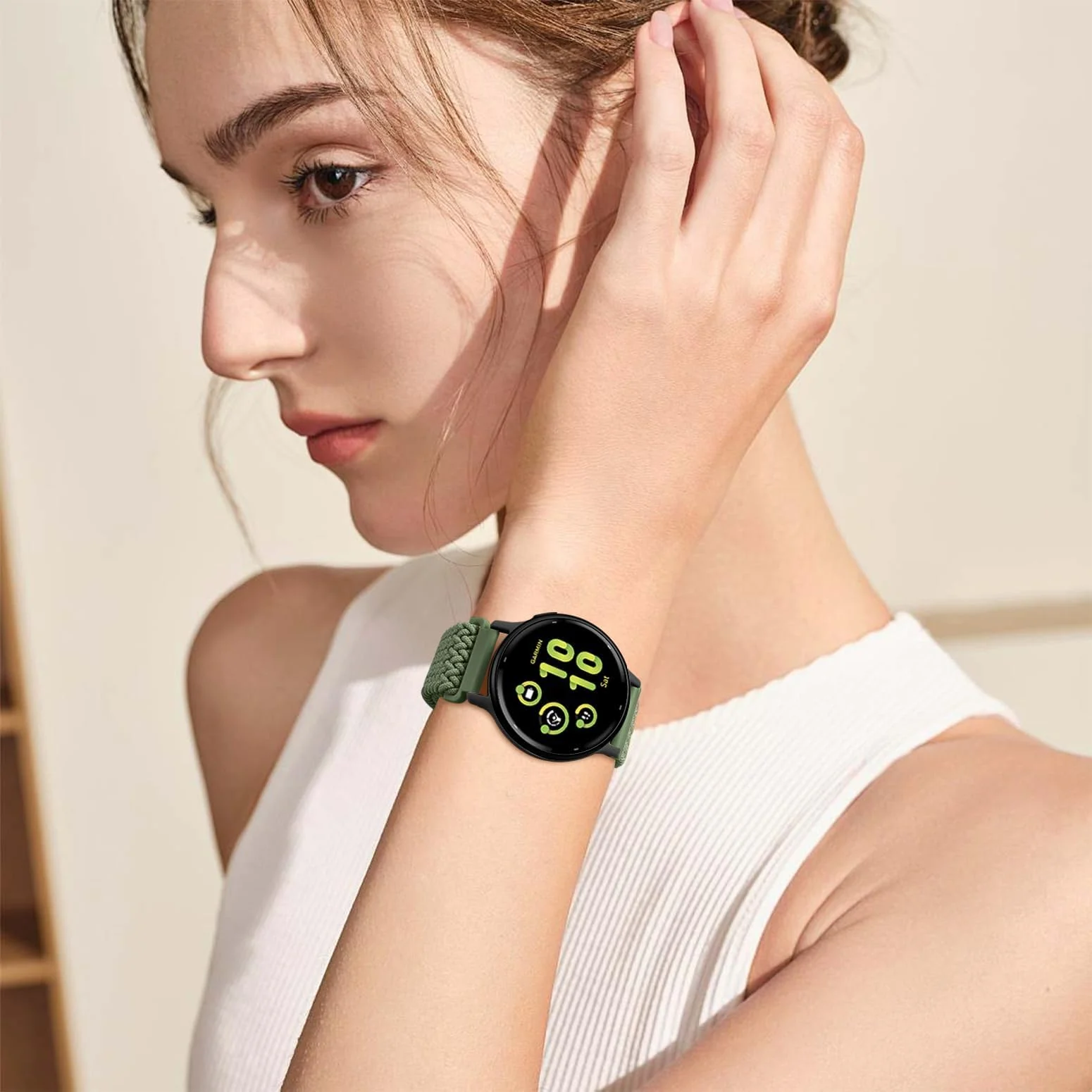 DL3 Mobilak 20mm Magnetic Band for Samsung Galaxy Watch 7/6/5/4/FE Band 40mm 44mm/Galaxy Watch 6/4 Classic Bands 47mm 43mm 46mm 42mm/Watch 5 pro 45mm/3 41mm/Active 2, Stretchy Braided Nylon Magnetic Sport Strap - Green Ash