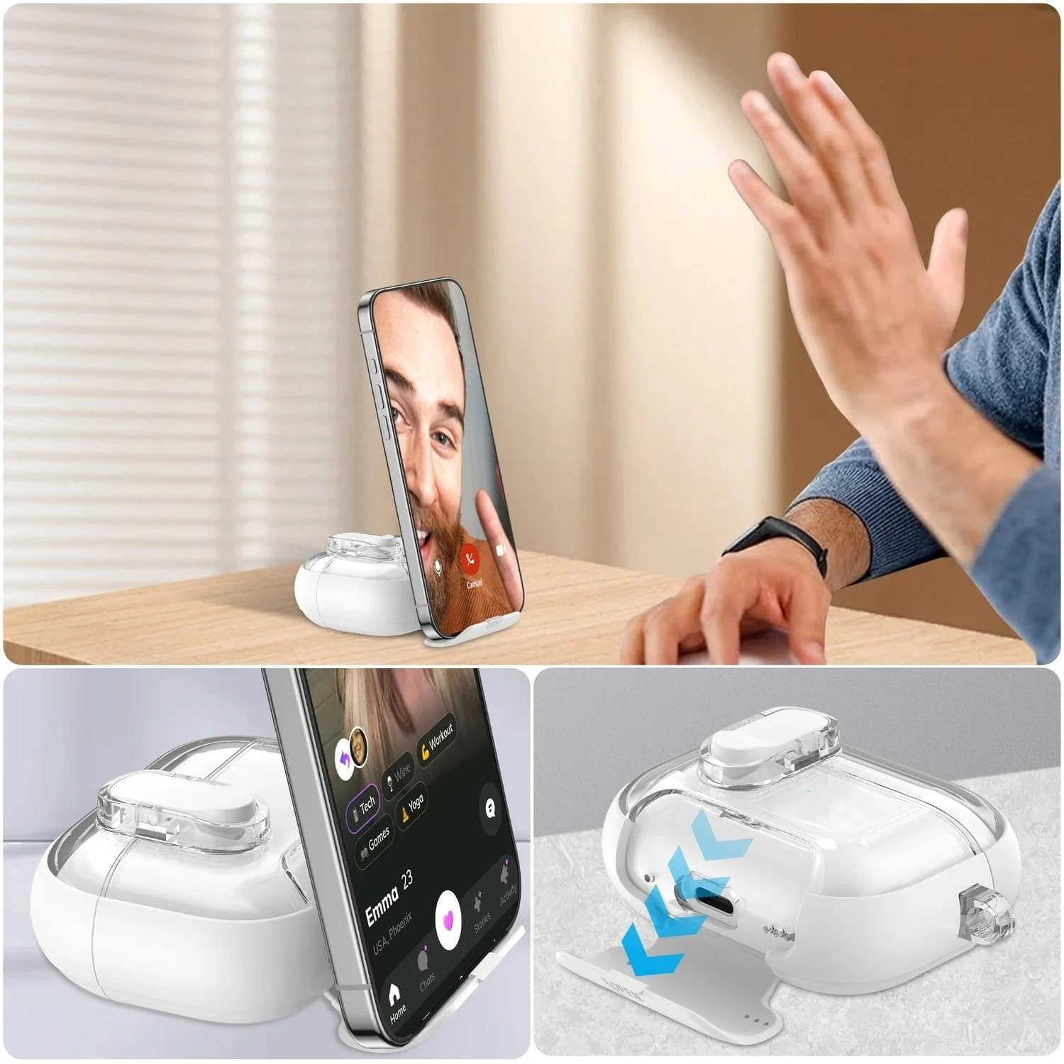 MOBIGON Locking Protective Case with Carabiner for AirPods Pro 1 / 2, Clear / White