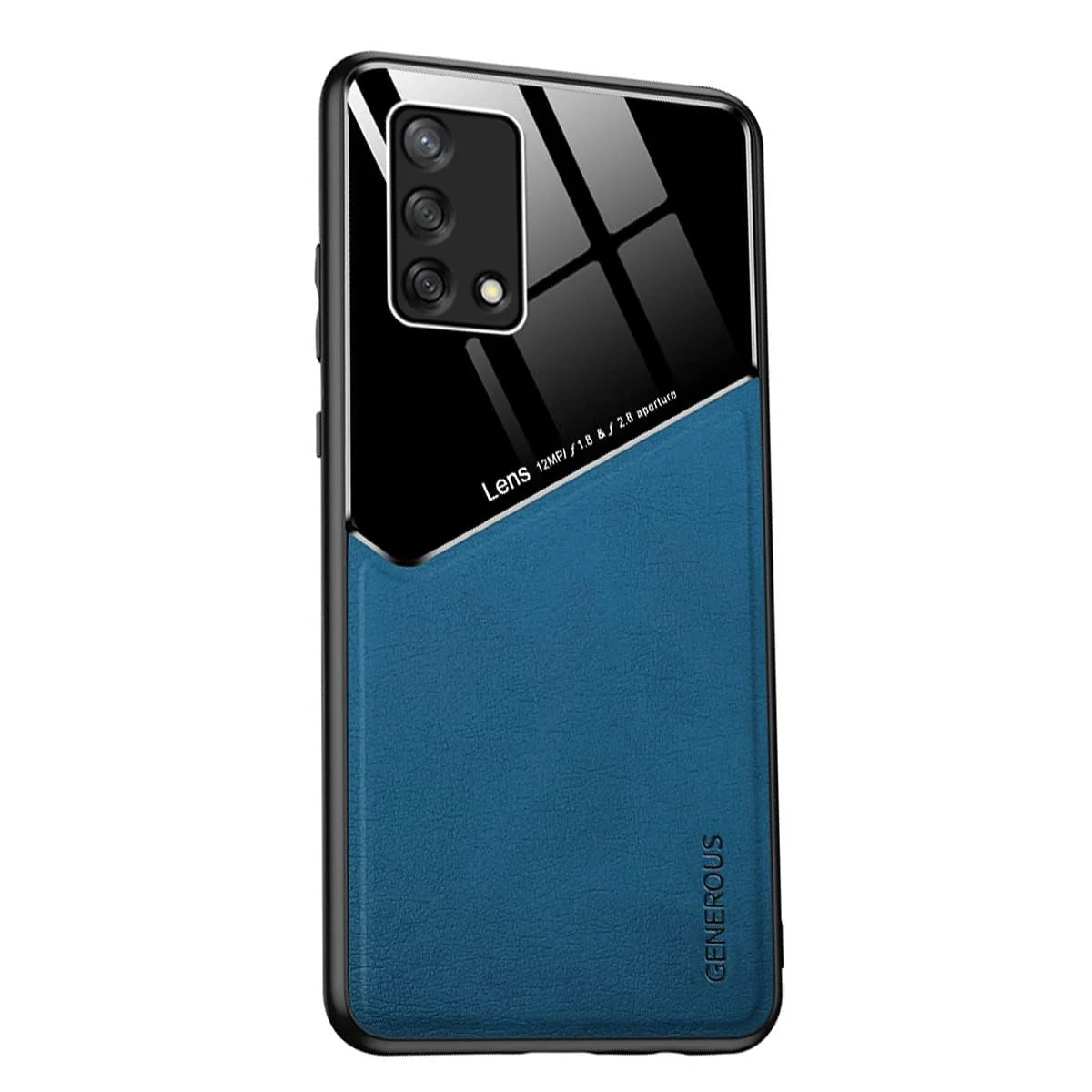 DL3 Mobilak Leather and PC Protective Case for OPPO A74 4G / A95 4G / OPPO F19 4G / Reno 6 Lite, Built-in magnetic car-mount support, Shock-absorbing protection - Blue