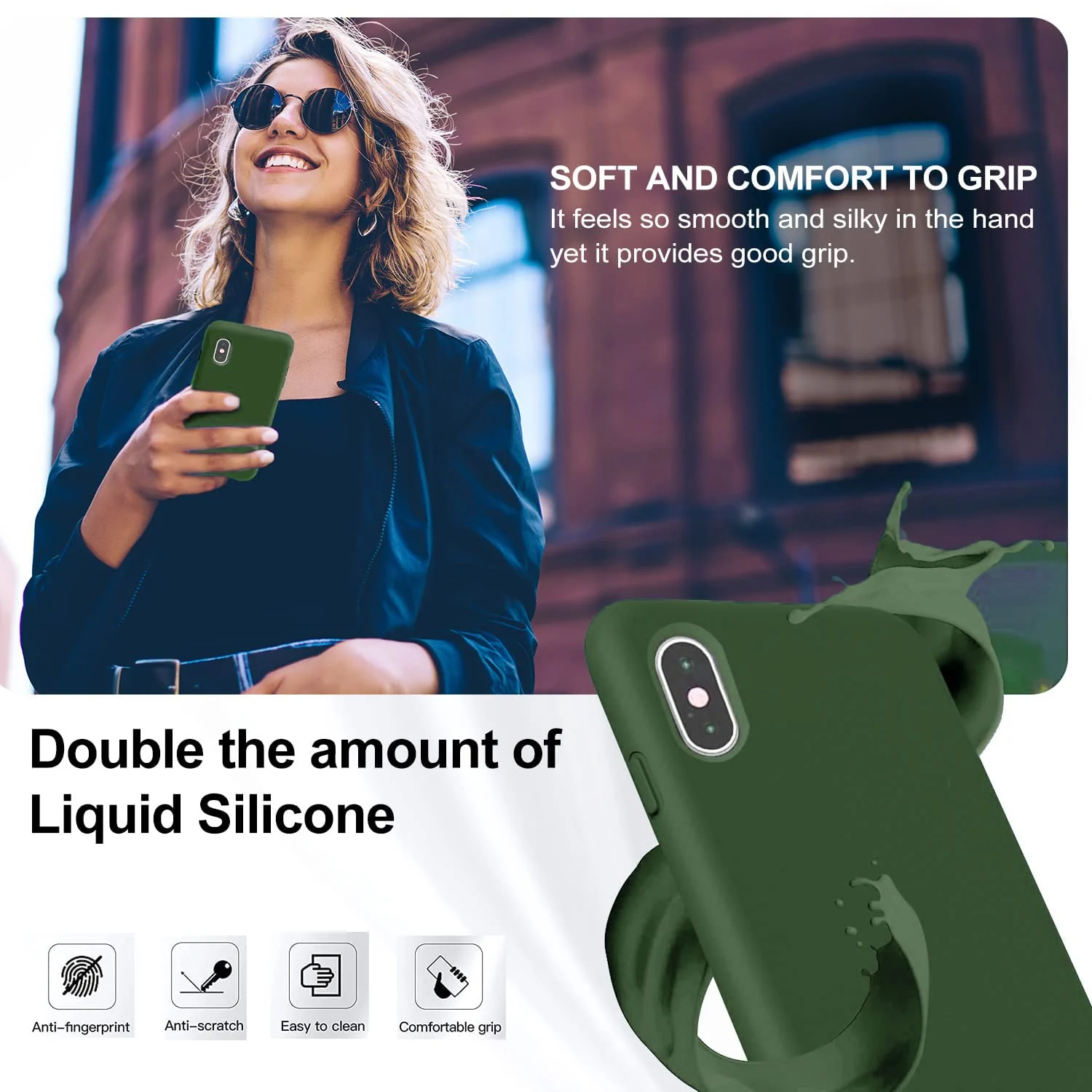 DL3 Mobilak Liquid Silicone Protective Case with Soft Microfiber Lining for iPhone XS Max - Clover