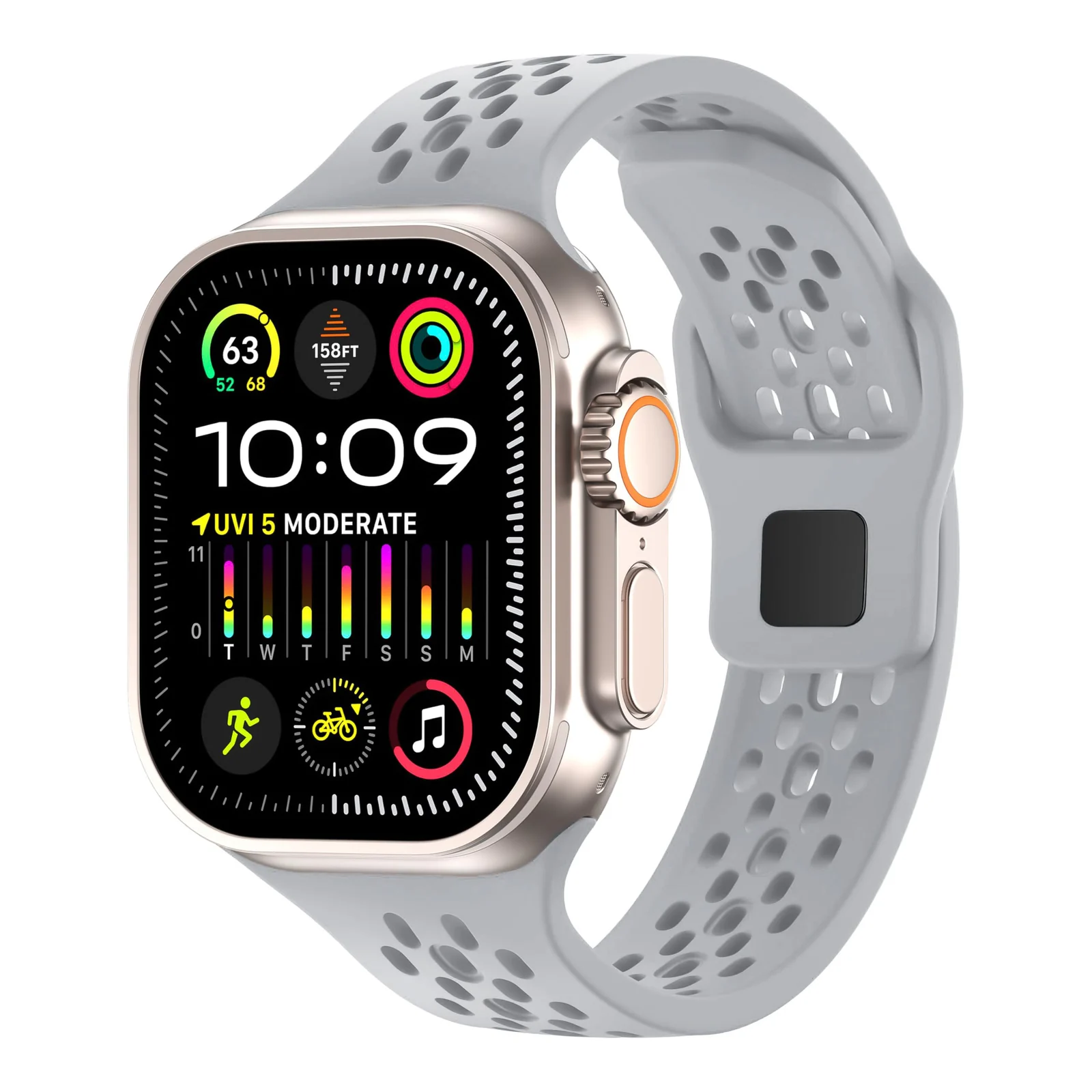 DL3 Mobilak Breathable Sport Band Compatible with Apple Watch 49mm 46mm 45mm 44mm 42mm, Soft Silicone Replacement Strap for iWatch Series 11 10 9 8 7 6 5 4 SE3 SE2 SE Ultra 3 2 1 - Light Gray
