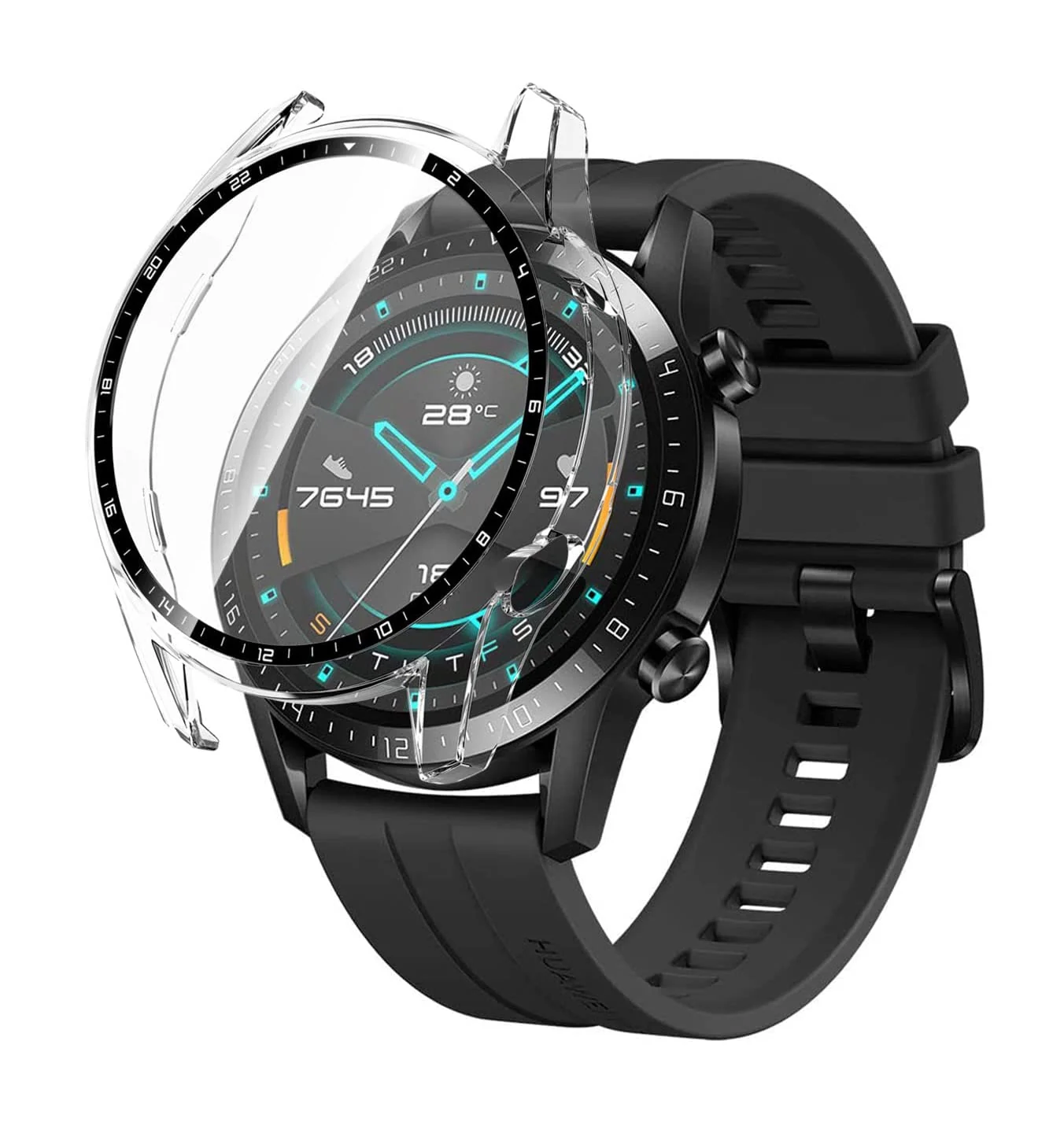 DL3 Mobilak Case Compatible with Huawei Watch GT2 46mm PC Cover with Bezel Tempered Glass Protection, Ultra Thin Full Protection for Huawei Watch GT 2 46 mm Protective Case - Clear