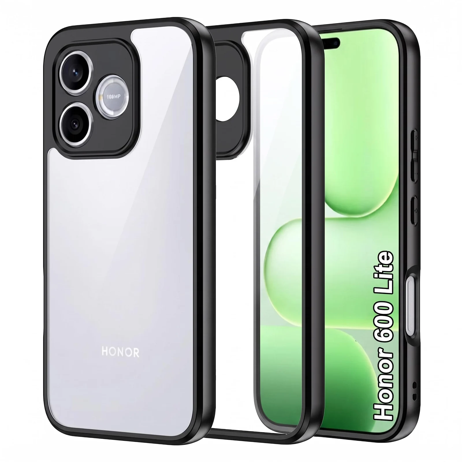 DL3 Mobilak Compatible with HONOR 600 Lite Case Transparent, Military-Grade Shockproof Anti-Yellowing, Slim Protective Phone Case Full Bumper Cover With Camera Protective - Black