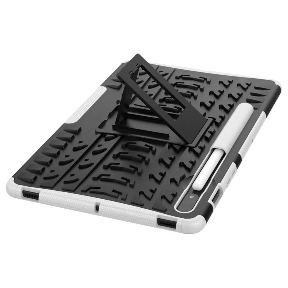 DL3 Mobilak Case For Samsung Galaxy Tab S8 Plus 2022/S7 FE 2021/S7 Plus 2020 12.4 Inch, Hybrid Rugged Armor Heavy Duty 2 in 1 TPU + PC Combo Dual Layer Shockproof Case with Kickstand - White