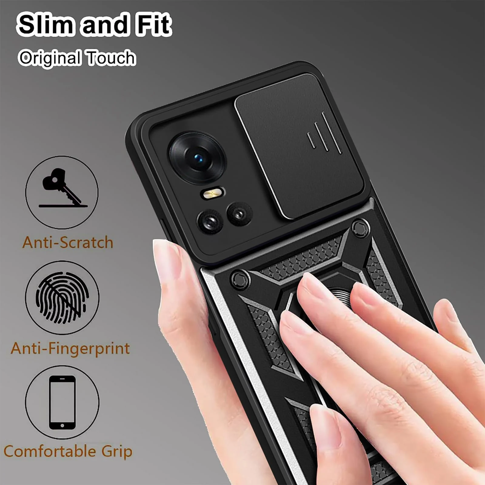 DL3 Mobilak Magnetic Car-Mount Case for OPPO Reno 10 5G / OPPO Reno 10 Pro 5G with Camera Protection and Built-In Kickstand - Black