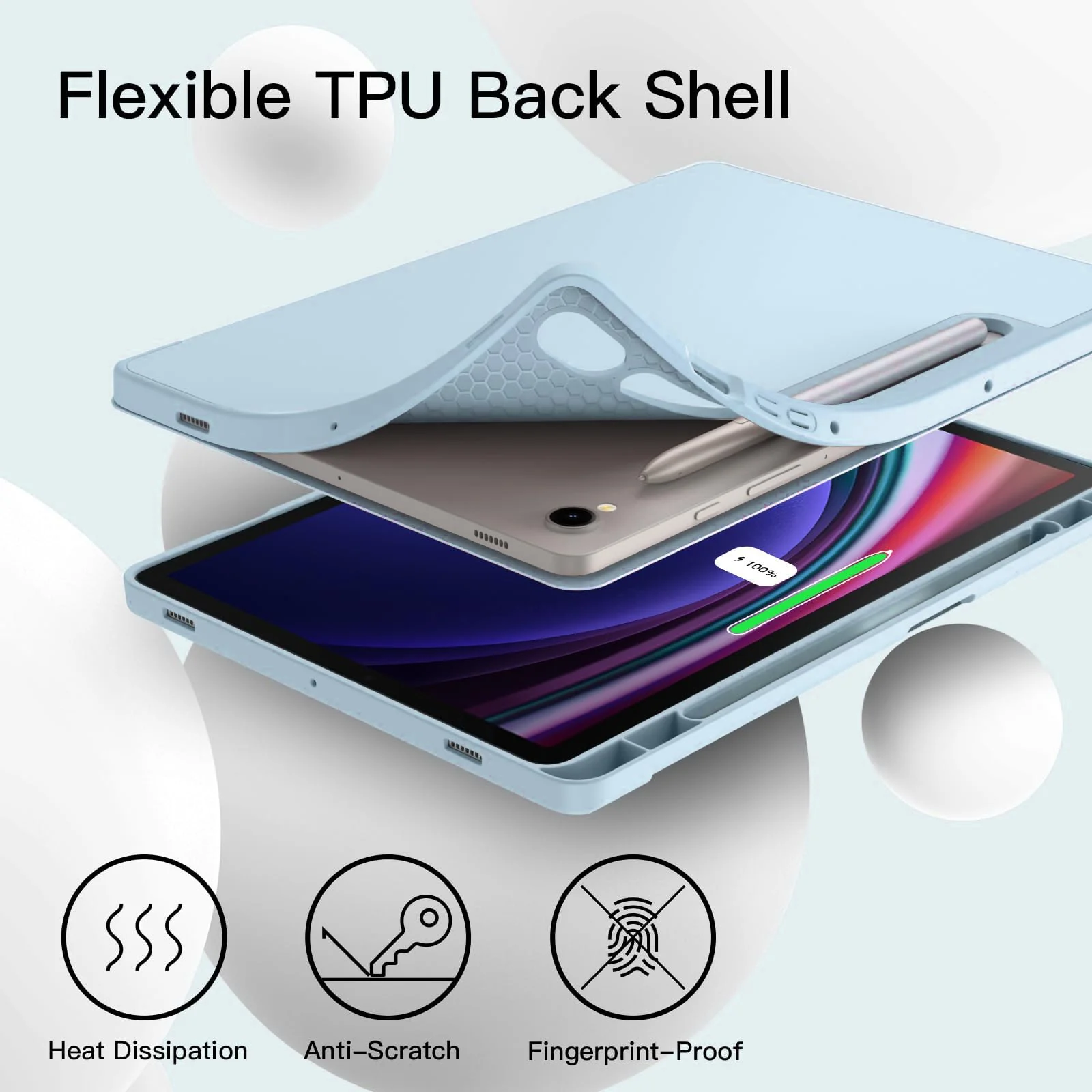 DL3 Mobilak Case for Samsung Galaxy Tab S9 11 Inch with S Pen Holder, Soft TPU Tri-Fold Stand Protective Tablet Cover, Support S Pen Charging, Auto Wake/Sleep - Sky Blue