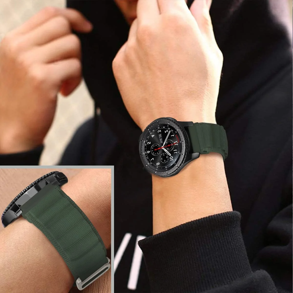 DL3 Mobilak Alpine Loop Bands Sport Nylon 20MM For Samsung Galaxy Watch 7 6 5 4 40mm 44mm/5 Pro 45mm/S2 classic/active 2 40mm 44mm/Amazfi GTS 2/2e/GTS 3/3 Pro/GTS 4/GTS 2 Mini/3 Mini/4 Mini/Bip 3 Pro - Green