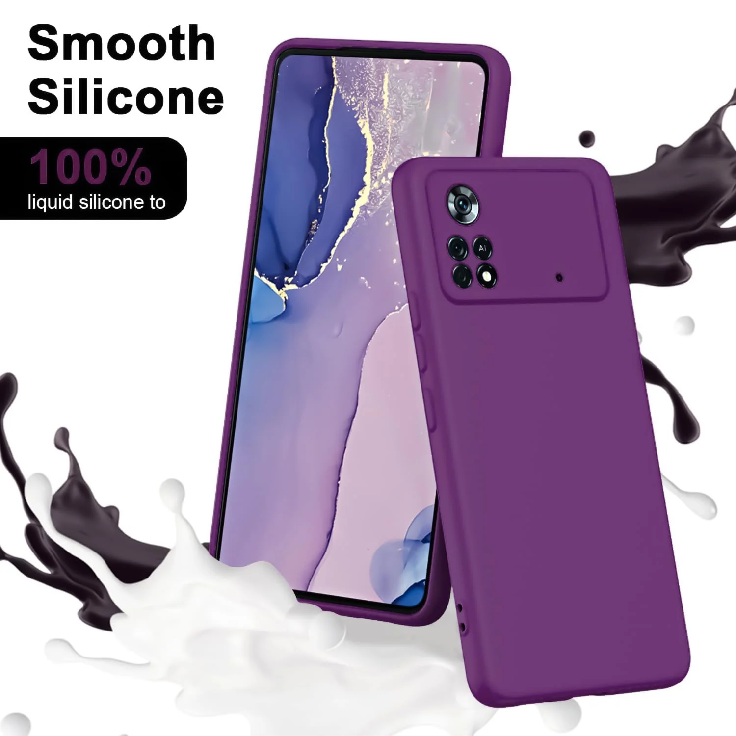 DL3 Mobilak Liquid Silicone Protective Case with Soft Microfiber Lining with Full Camera Protection for Xiaomi Poco X4 Pro 5G - Violet