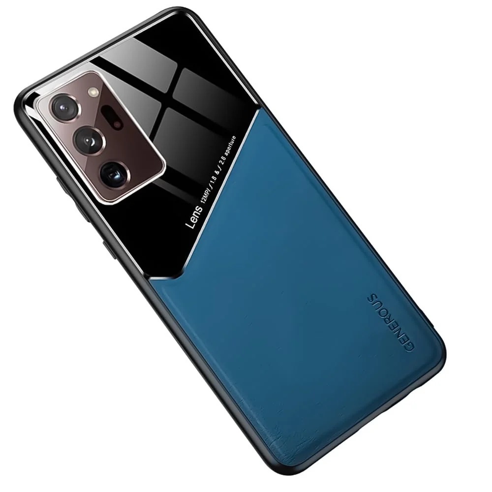 "DL3 Mobilak Leather and PC Protective Case for Samsung Galaxy Note 20 Ultra (6.9""), Built-in magnetic car-mount support, Shock-absorbing protection, Raised edges around the screen and camera - Blue"