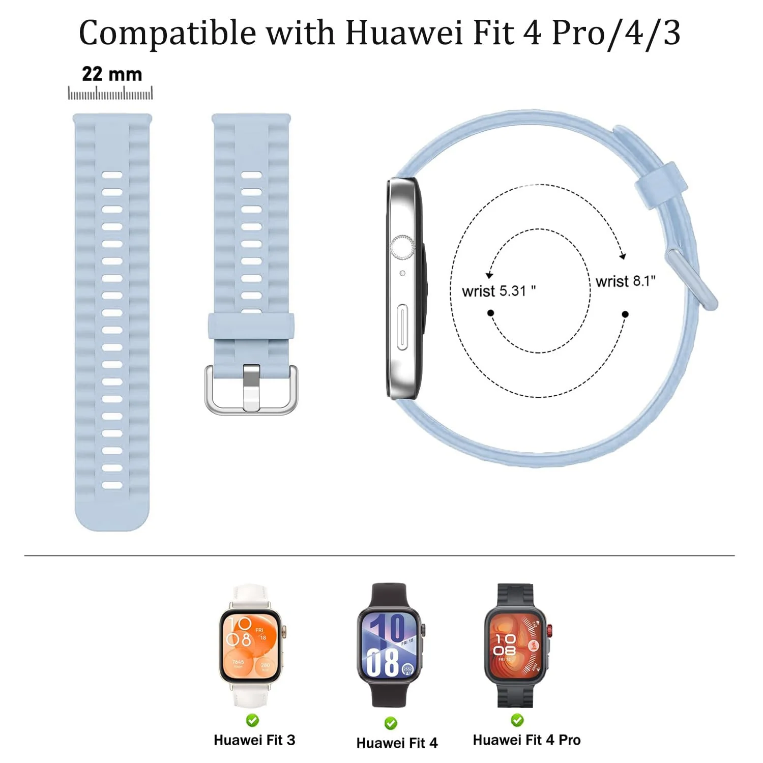 DL3 Mobilak Wavy Texture Sports Wristbands for Huawei Watch Fit 4/Fit 4 Pro/Fit 3 Strap, Breathable Silicone Wristband Strap Watch Strap Bracelet for Huawei Watch Fit 4 Pro/Fit4/3 - Light Blue