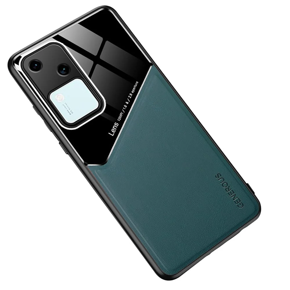 DL3 Mobilak Faux Leather and Plexiglass Protective Case with TPU Frame and Magnetic Car-Mount Support for vivo V30 5G / vivo S18 5G - Green