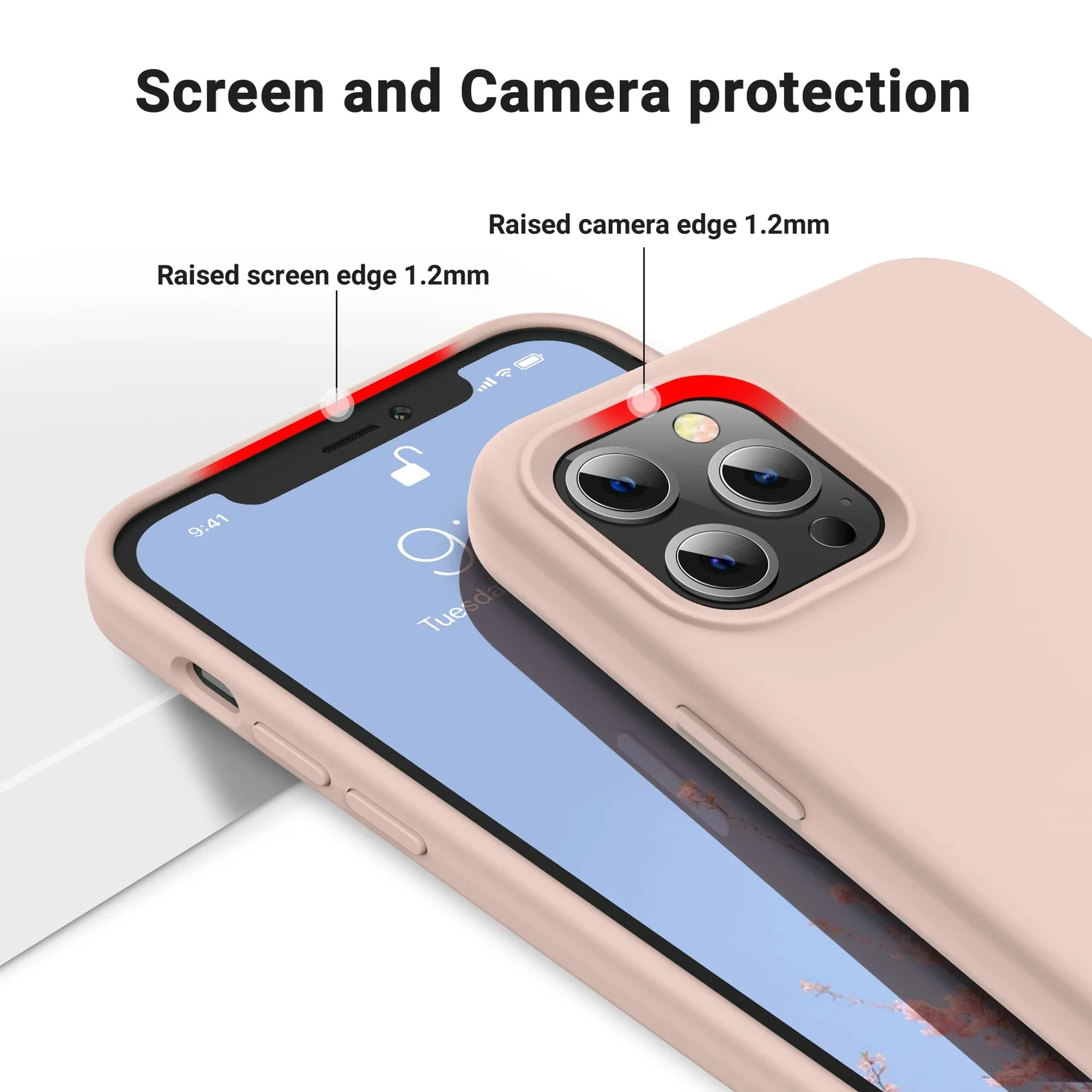 DL3 Mobilak Liquid Silicone Protective Case for iPhone 15 Pro Max with Camera Protection and Microfiber Lining - Pink Sand