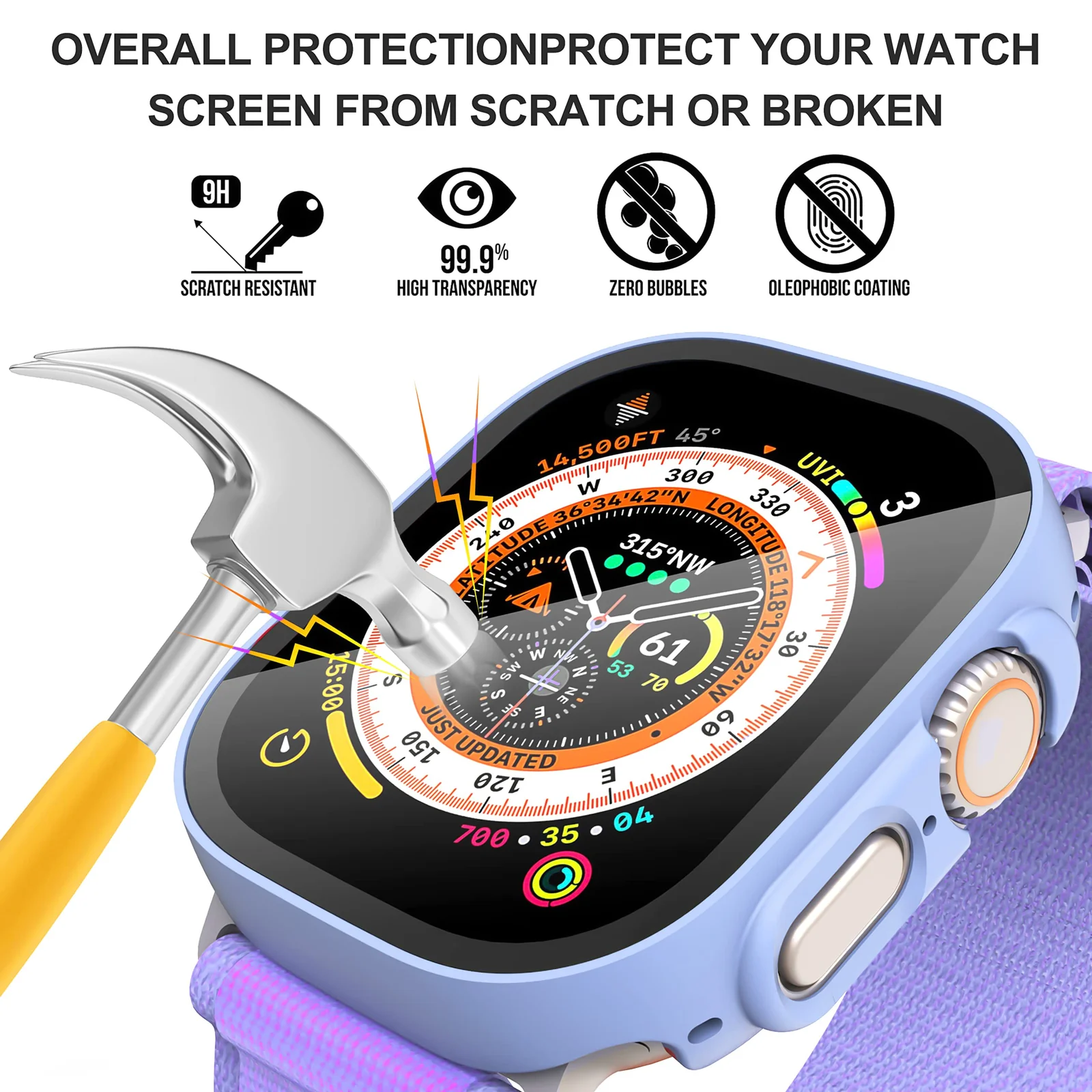 DL3 Mobilak Hard Case Designed for Apple Watch Ultra 2 (2023) / Ultra 1 49mm, Built-in 9H [HD Clear] Tempered Glass Screen Protector, [Full Protection] Slim Cover for iWatch 49mm - Baby Blue