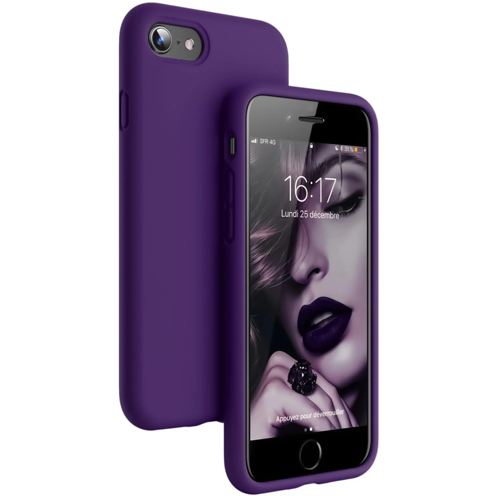 DL3 Mobilak Compatible with iPhone 7/8, iPhone SE 2022, SE 2020, Case, Liquid Silicone Case, Full Body Protective Cover, Shockproof, Slim Phone Case, Anti-Scratch Soft Microfiber - Violet